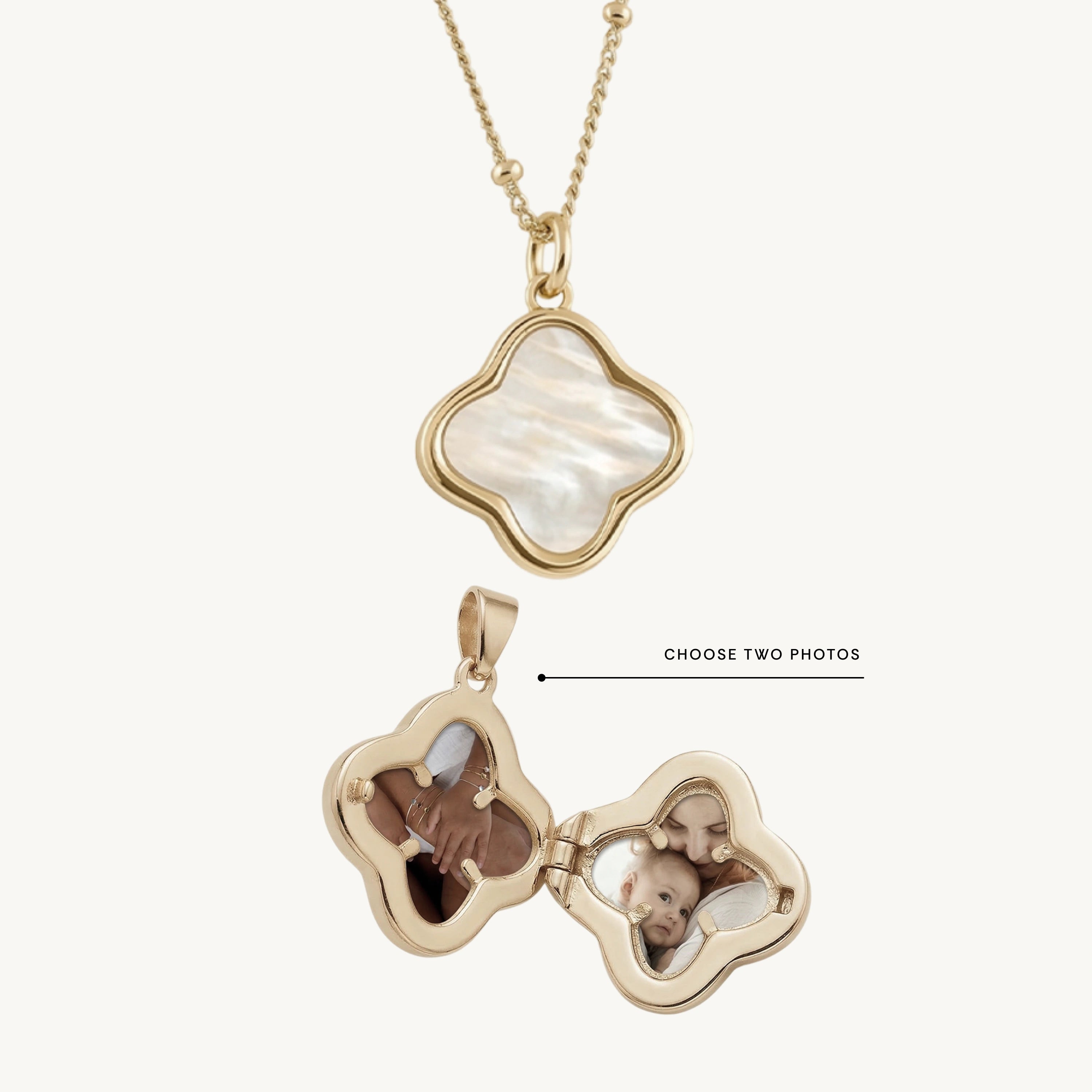 Clover MOP Photo Locket Necklace