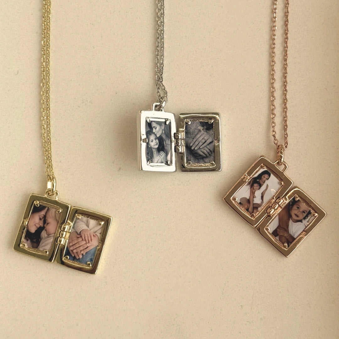 Rectangle MOP Photo Locket Necklace