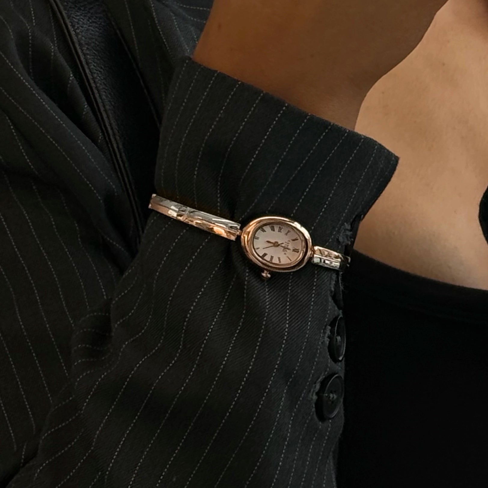 Audrey Two-Tone Oval Watch | Rose Gold