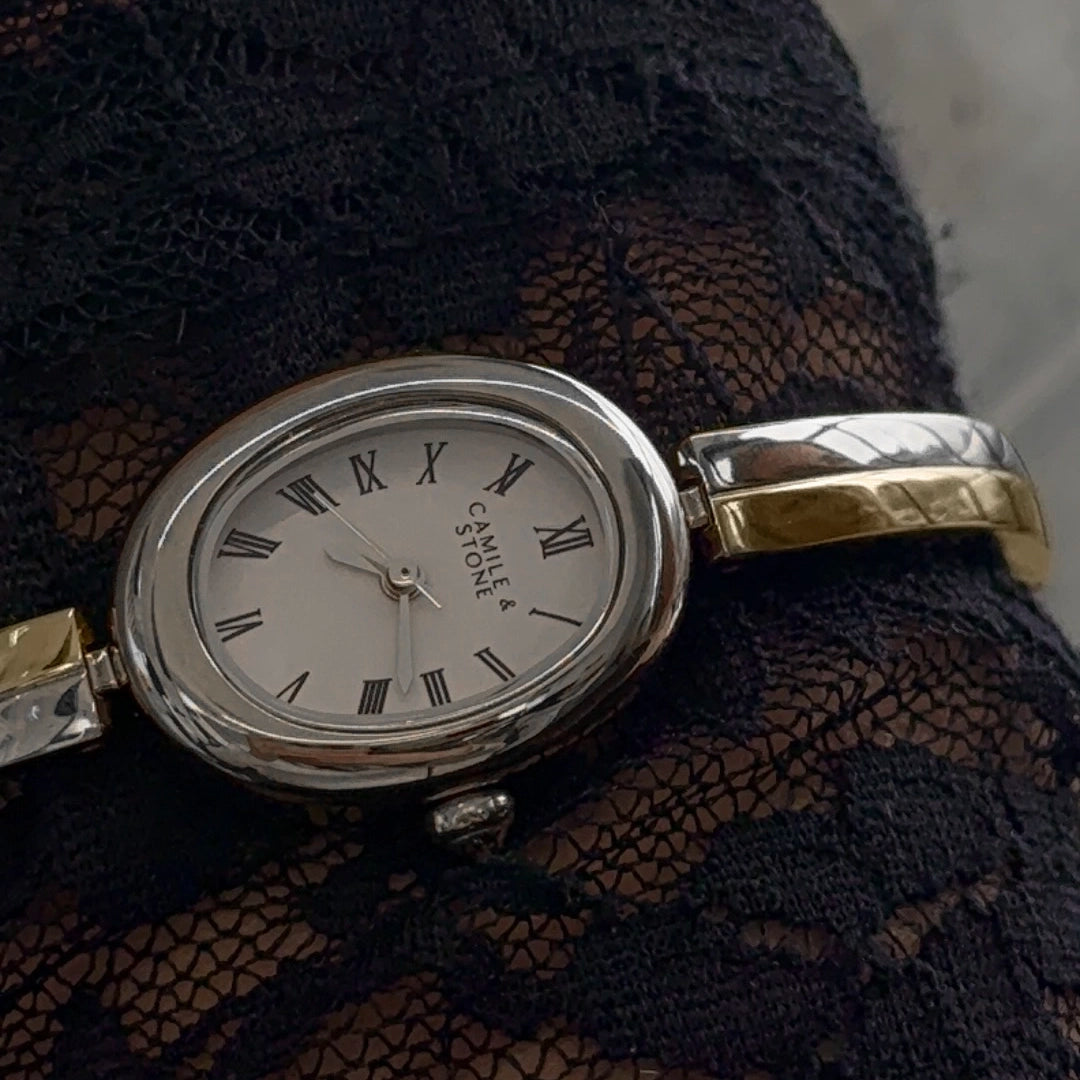 Audrey Two-Tone Oval Watch | Silver
