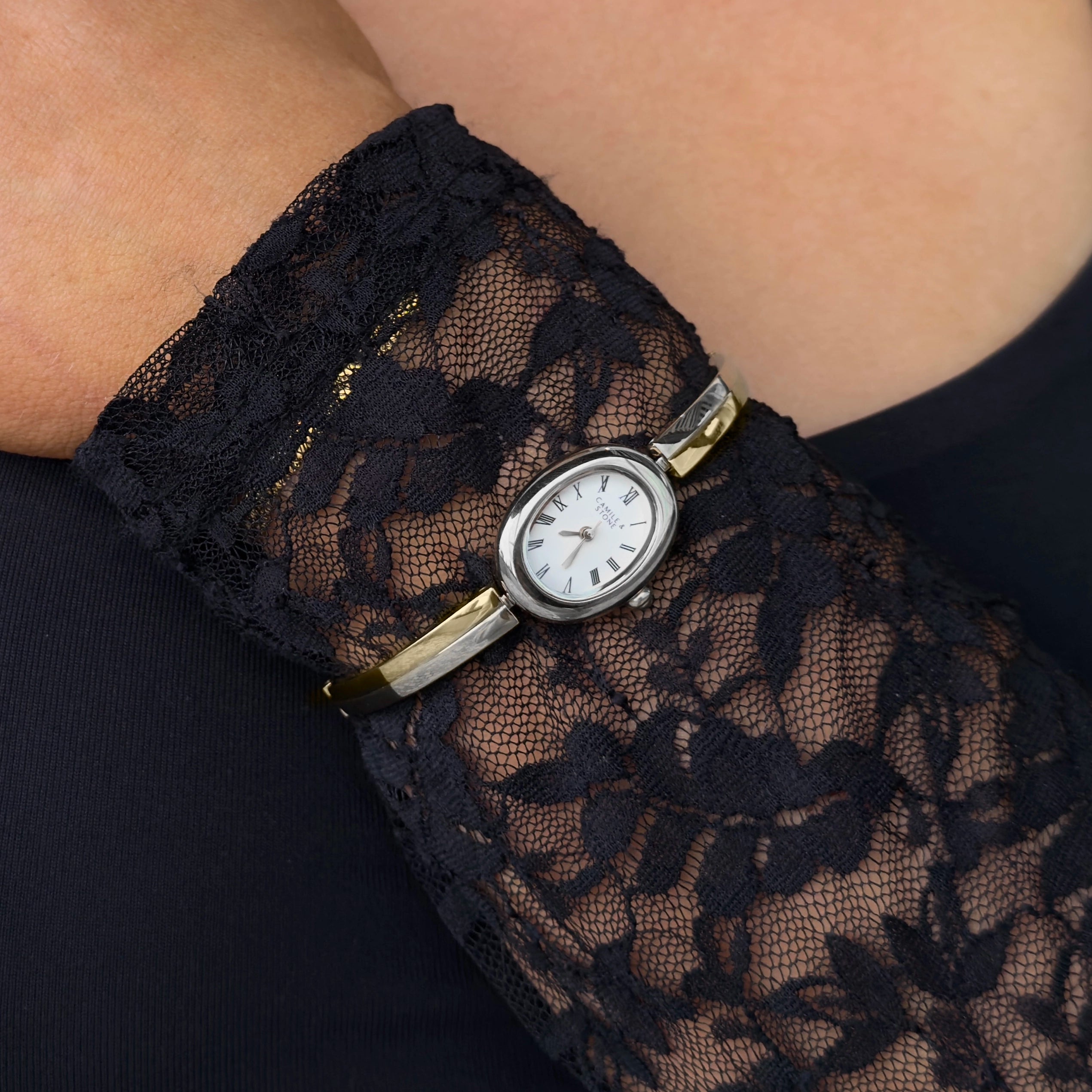 Audrey Two-Tone Oval Watch | Silver