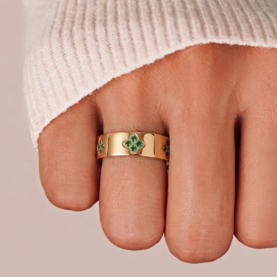 Statement Clover Emerald Sapphire Ring