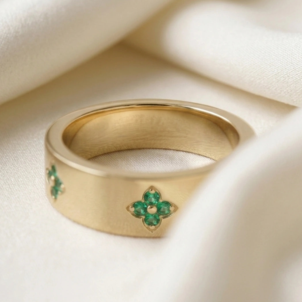 Statement Clover Emerald Sapphire Ring