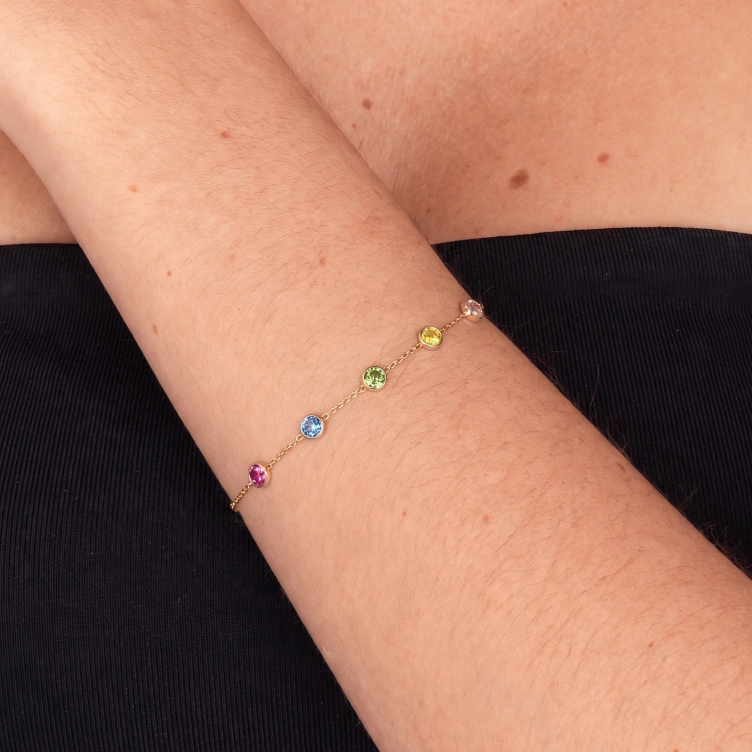 The Multi Birthstone Chain Bracelet Rose-Gold
