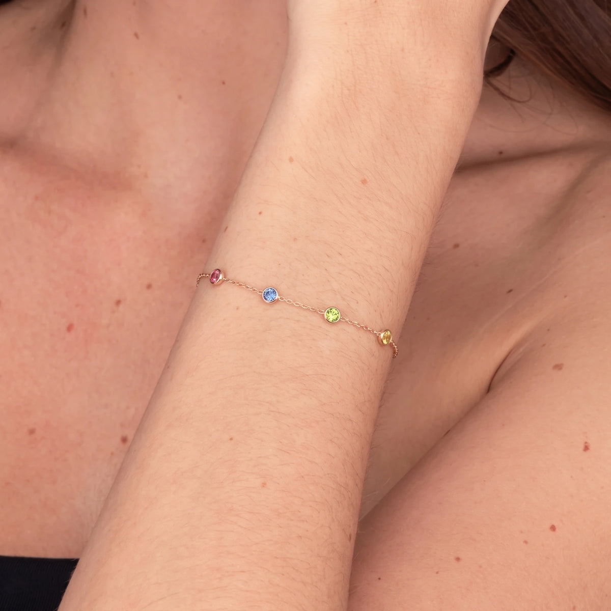 The Multi Birthstone Chain Bracelet Rose-Gold