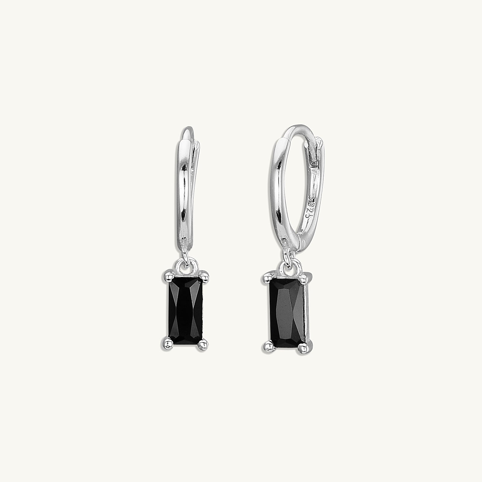 Black Baguette Hoop Earrings - Camile & Stone