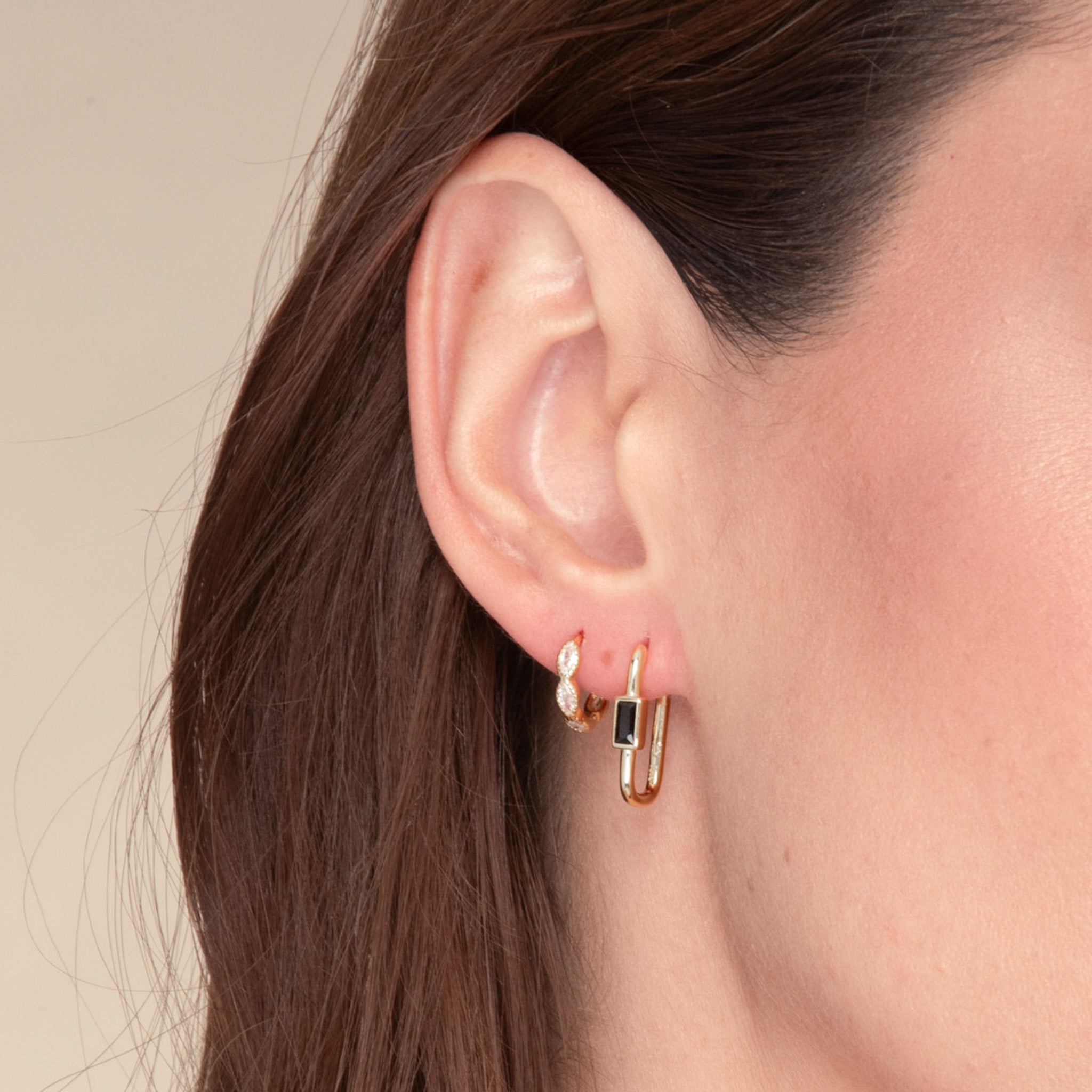 Black Long Baguette Huggie Hoops Earrings - Camile & Stone