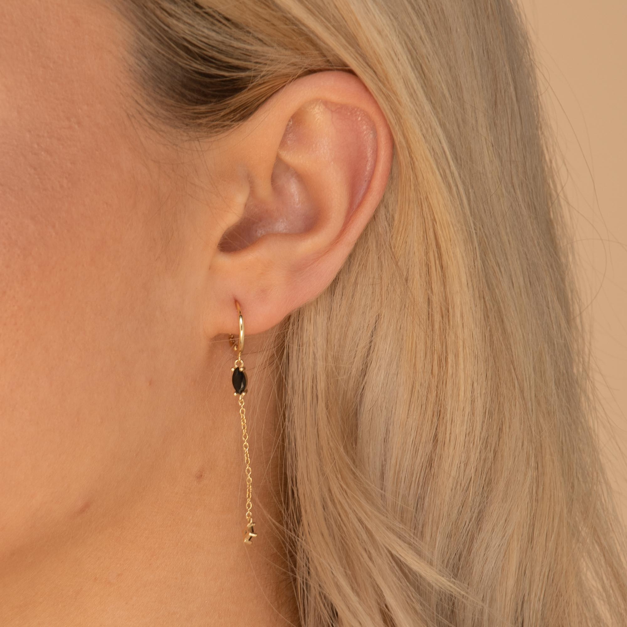 Black Marquise Sapphire Drop Huggie Earrings - Camile & Stone