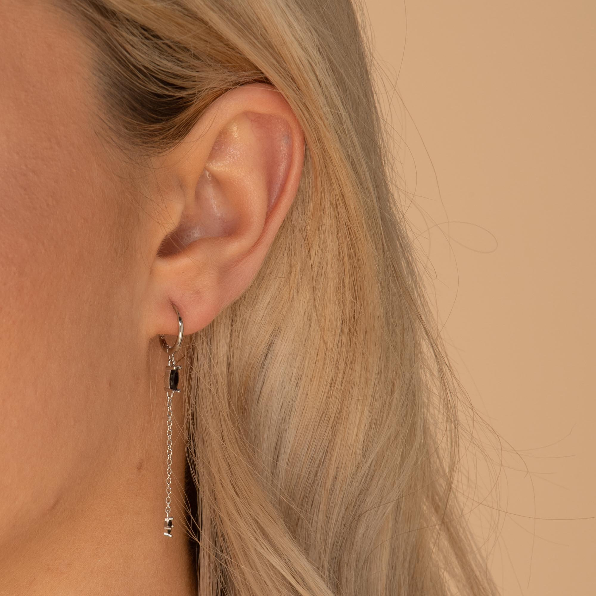 Black Marquise Sapphire Drop Huggie Earrings - Camile & Stone