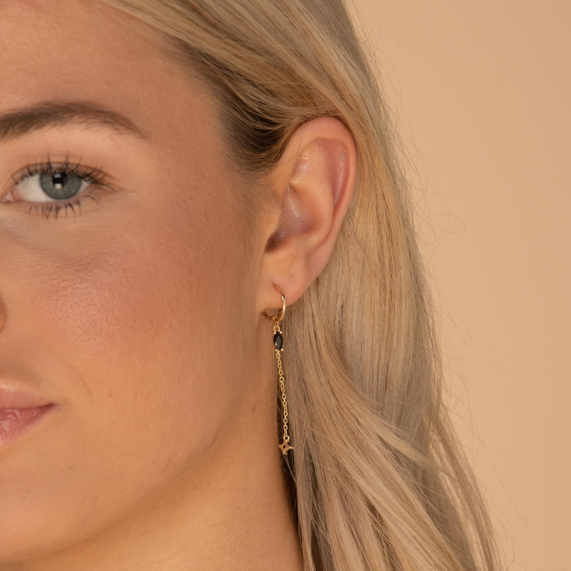 Black Marquise Sapphire Drop Huggie Earrings - Camile & Stone