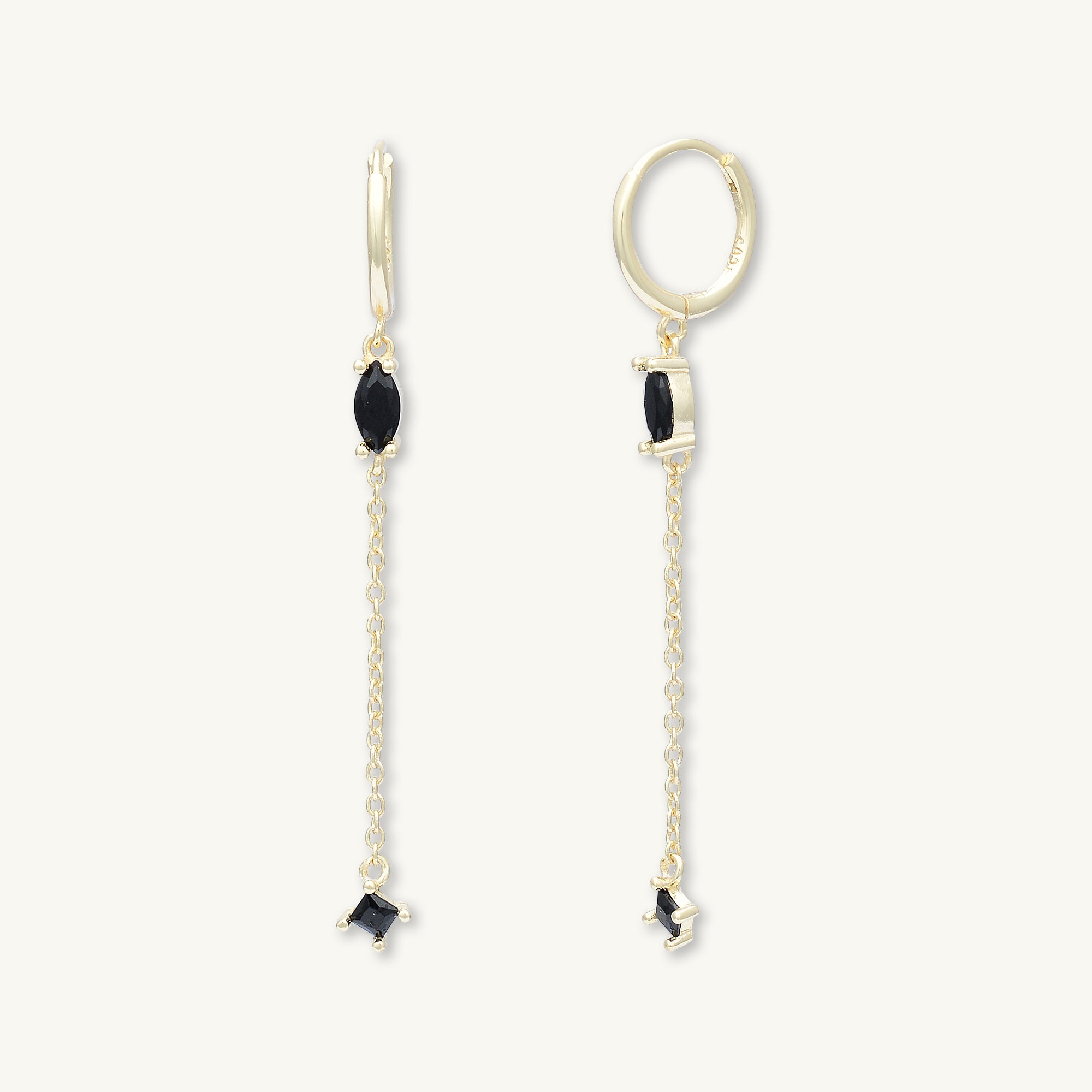 Black Marquise Sapphire Drop Huggie Earrings - Camile & Stone