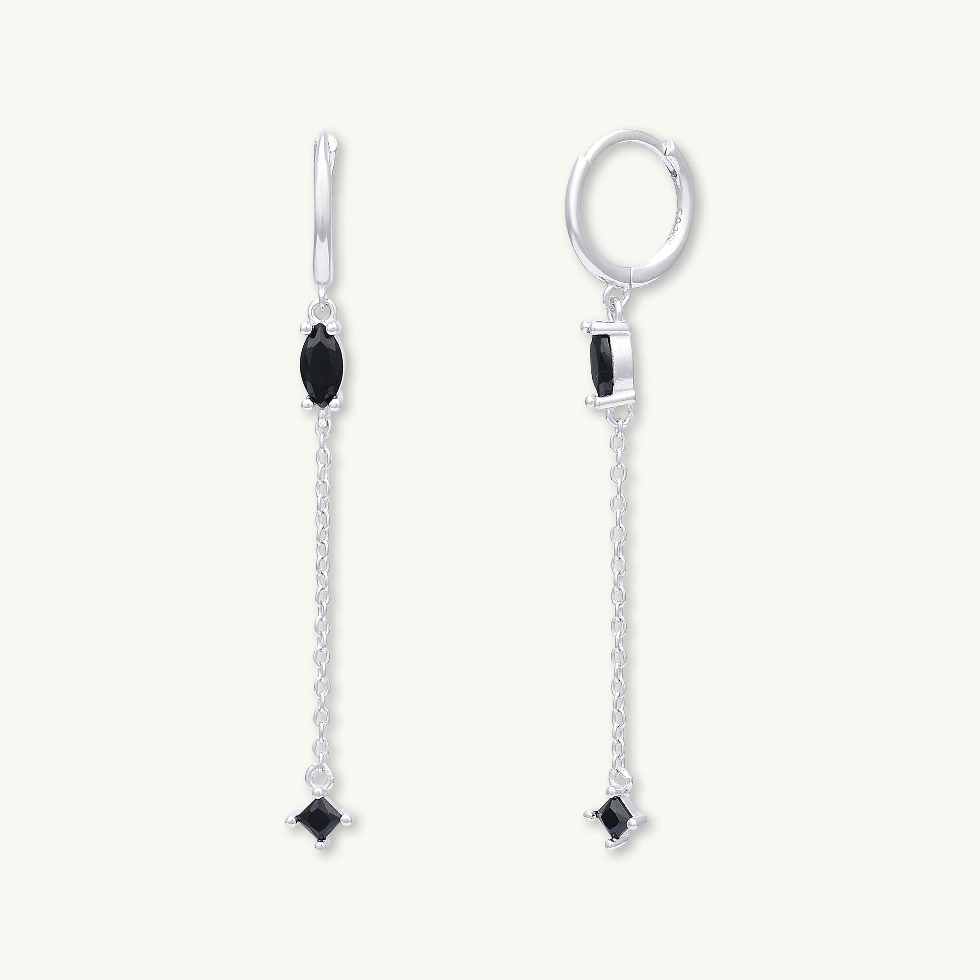 Black Marquise Sapphire Drop Huggie Earrings - Camile & Stone