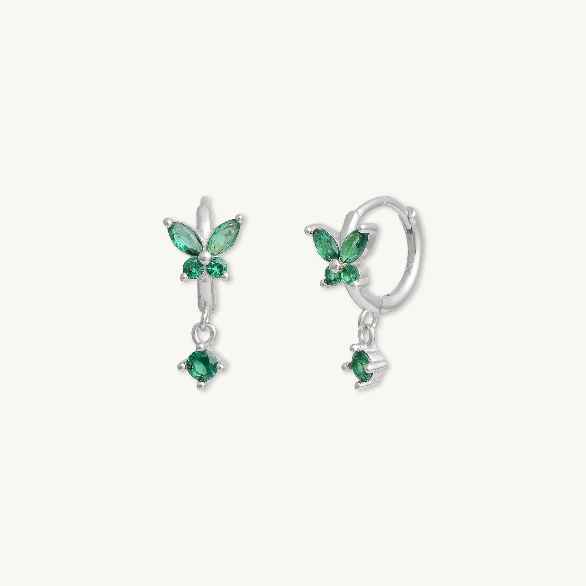 Butterfly Emerald Drop Huggie Earrings - Camile & Stone