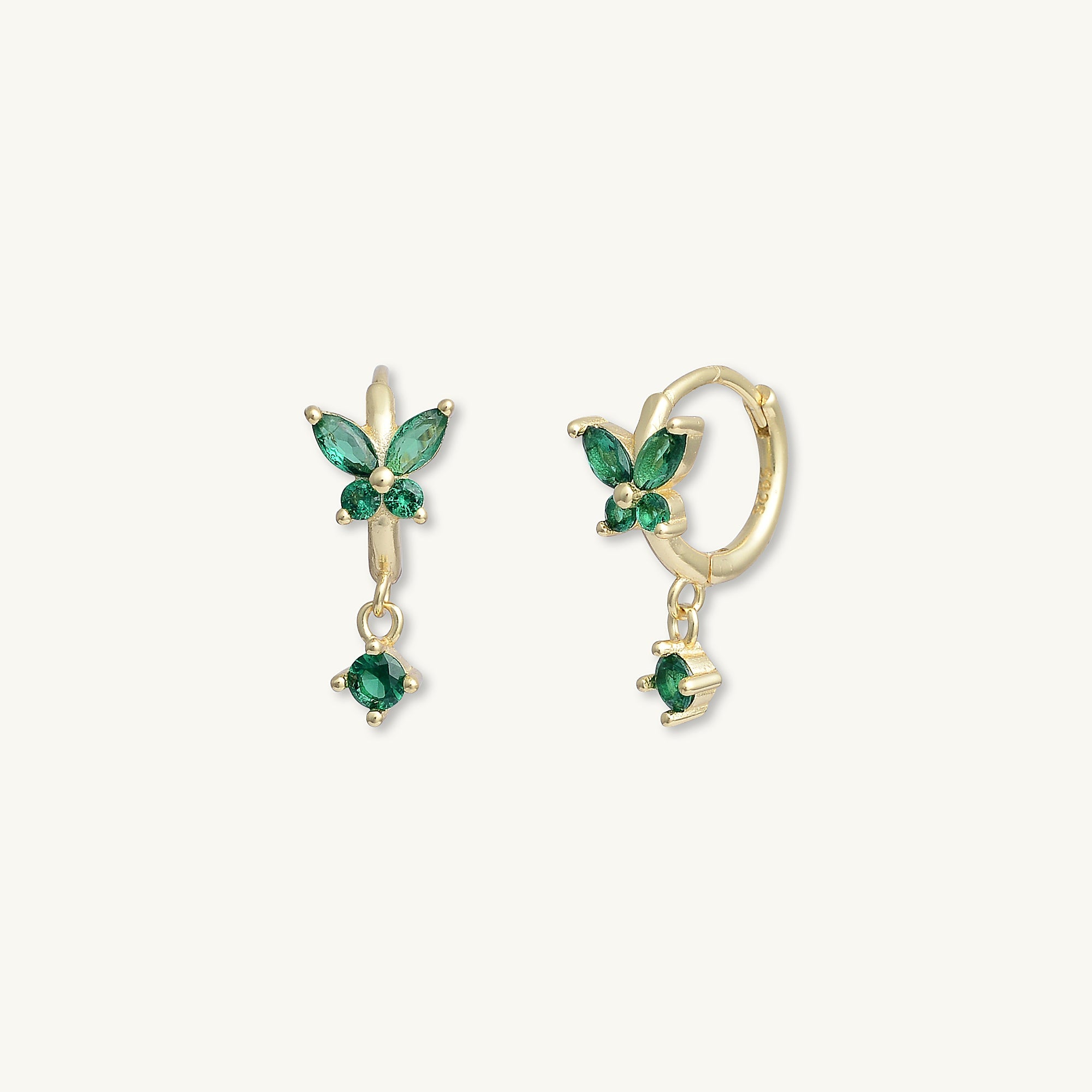 Butterfly Emerald Drop Huggie Earrings - Camile & Stone