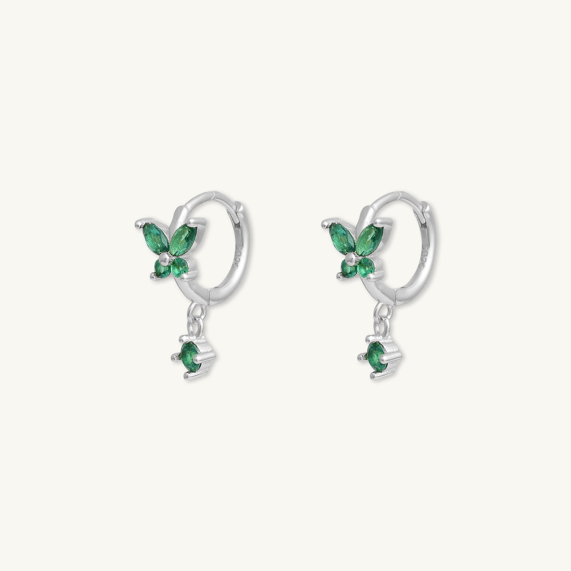 Butterfly Emerald Drop Huggie Earrings - Camile & Stone