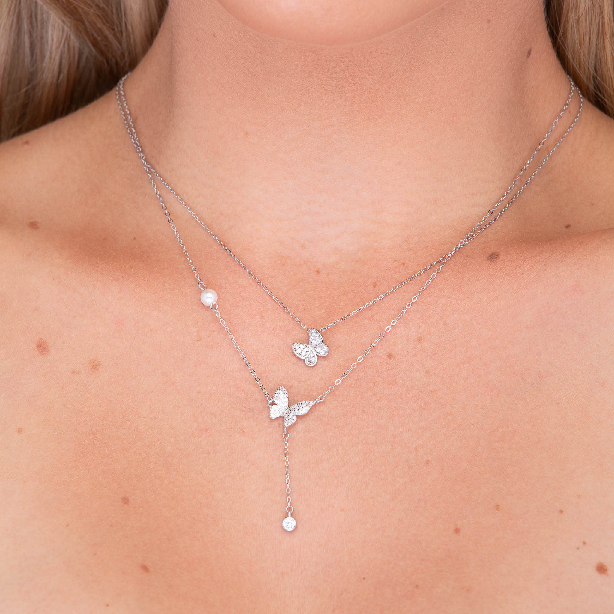 Butterfly Sapphire Y Drop Pearl Necklace - Camile & Stone
