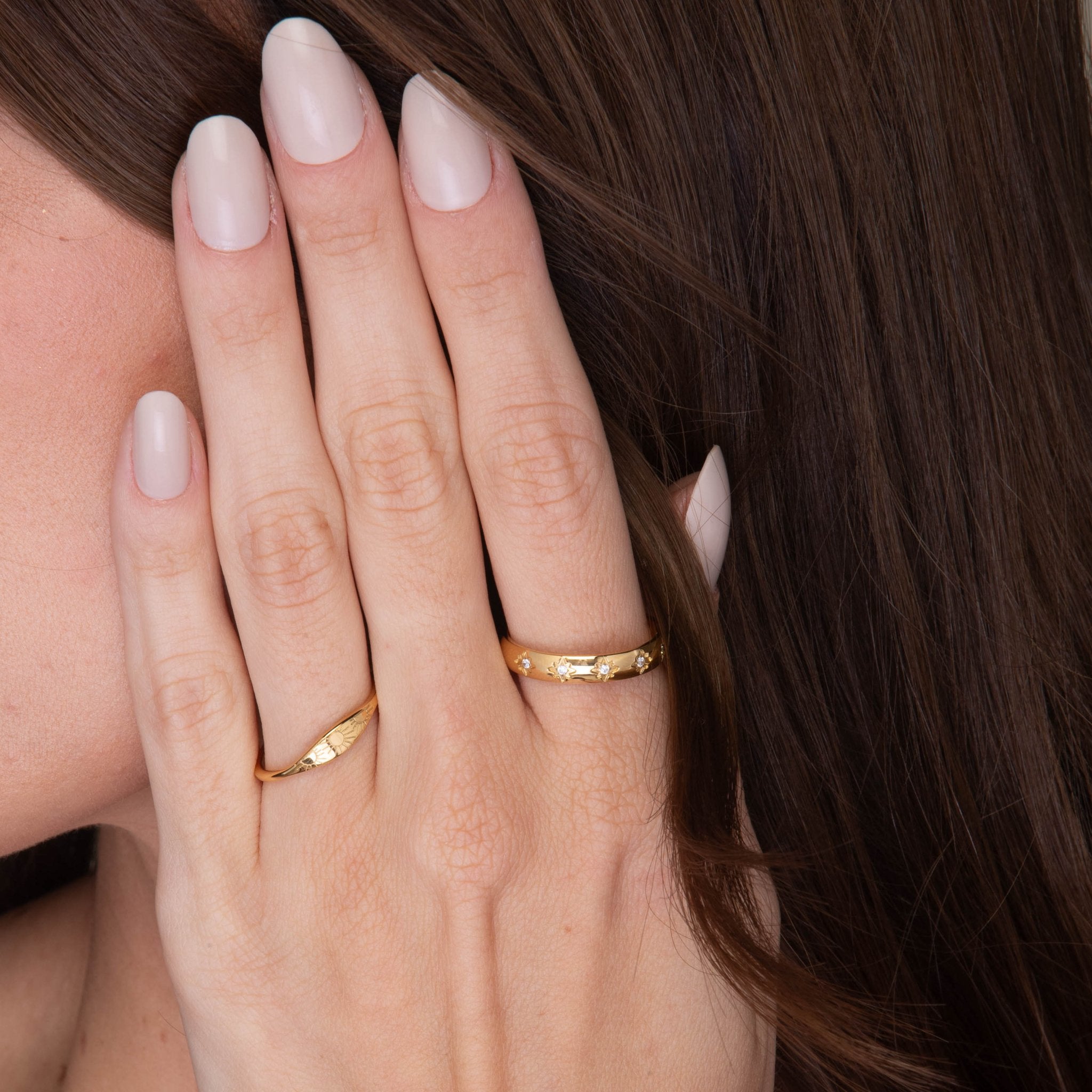 Celestial Trio Sun Signet Stacker Ring - Camile & Stone