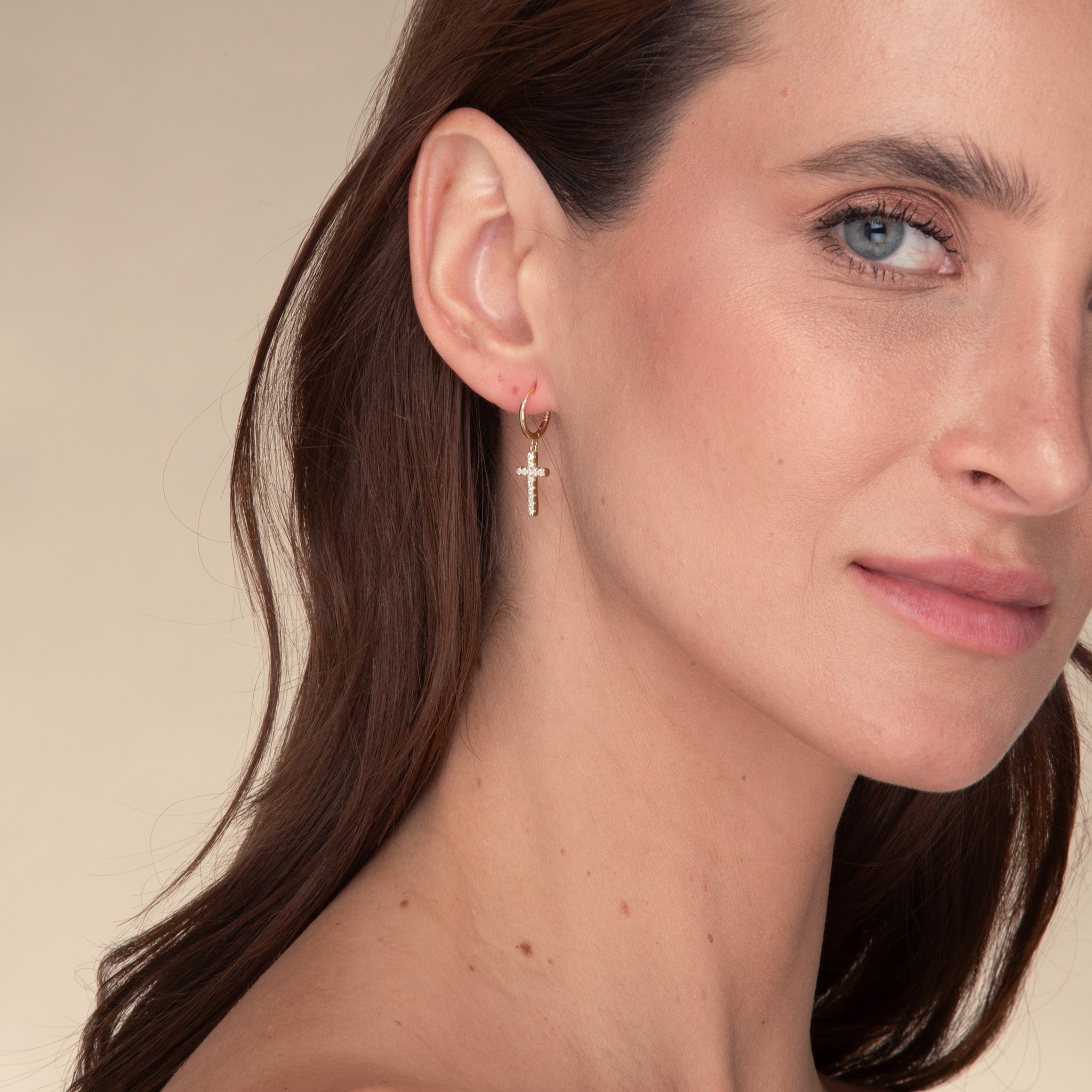 Classic Cross Zirconia Huggie Earrings - Camile & Stone