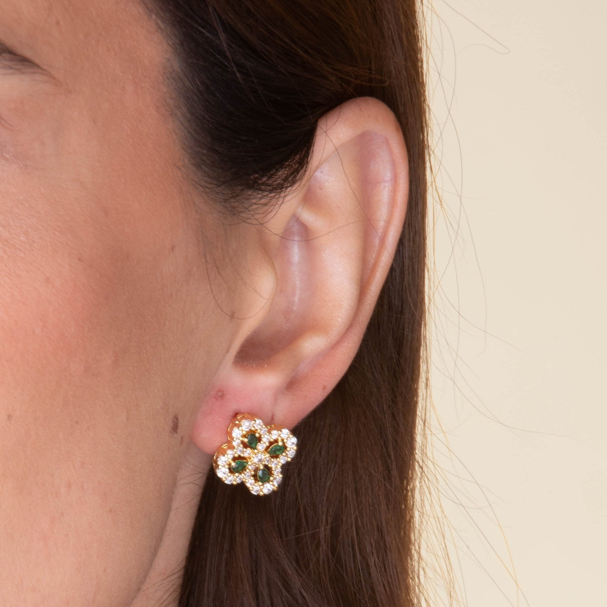 Clover Emerald Crystal Stud Earrings - Camile & Stone