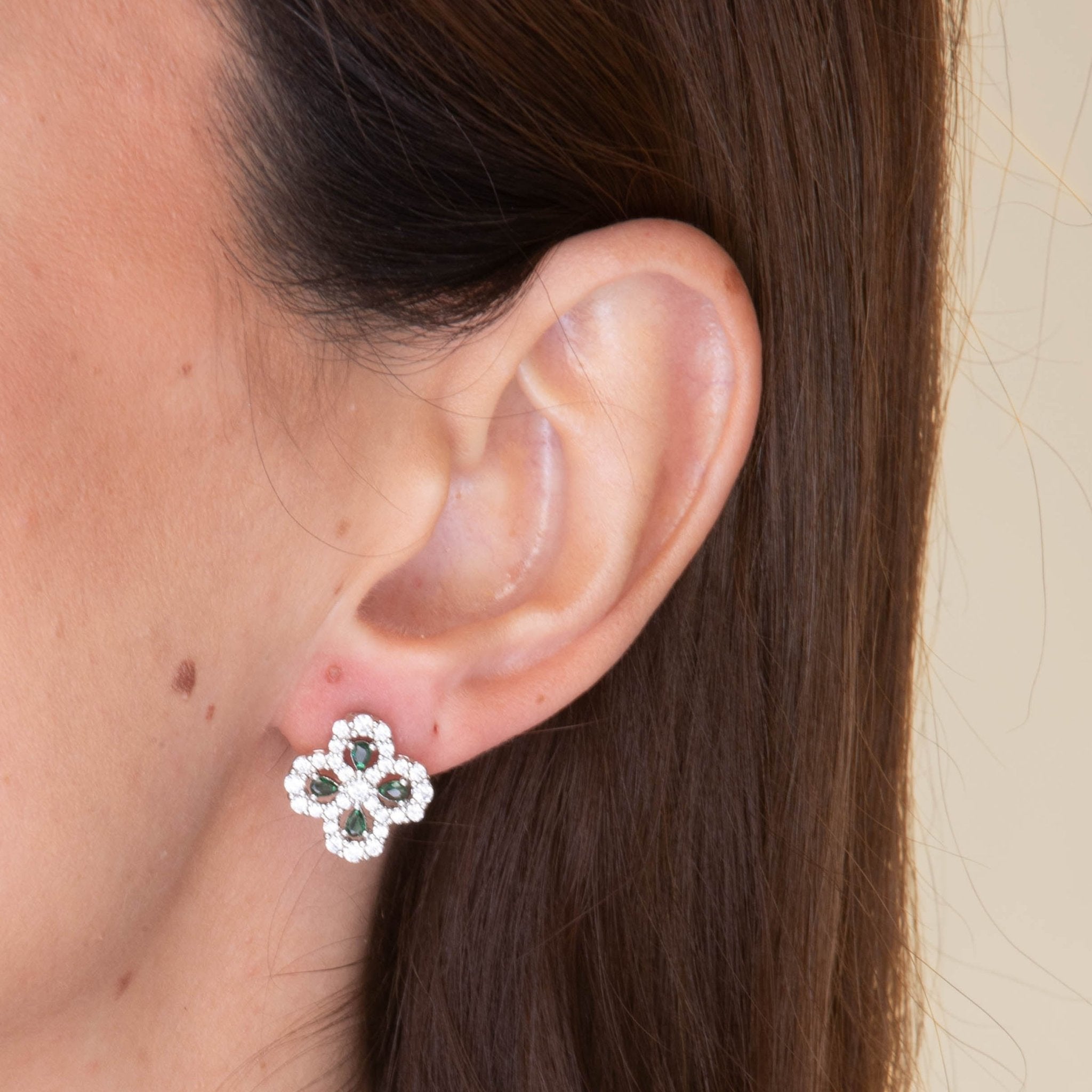 Clover Emerald Crystal Stud Earrings - Camile & Stone
