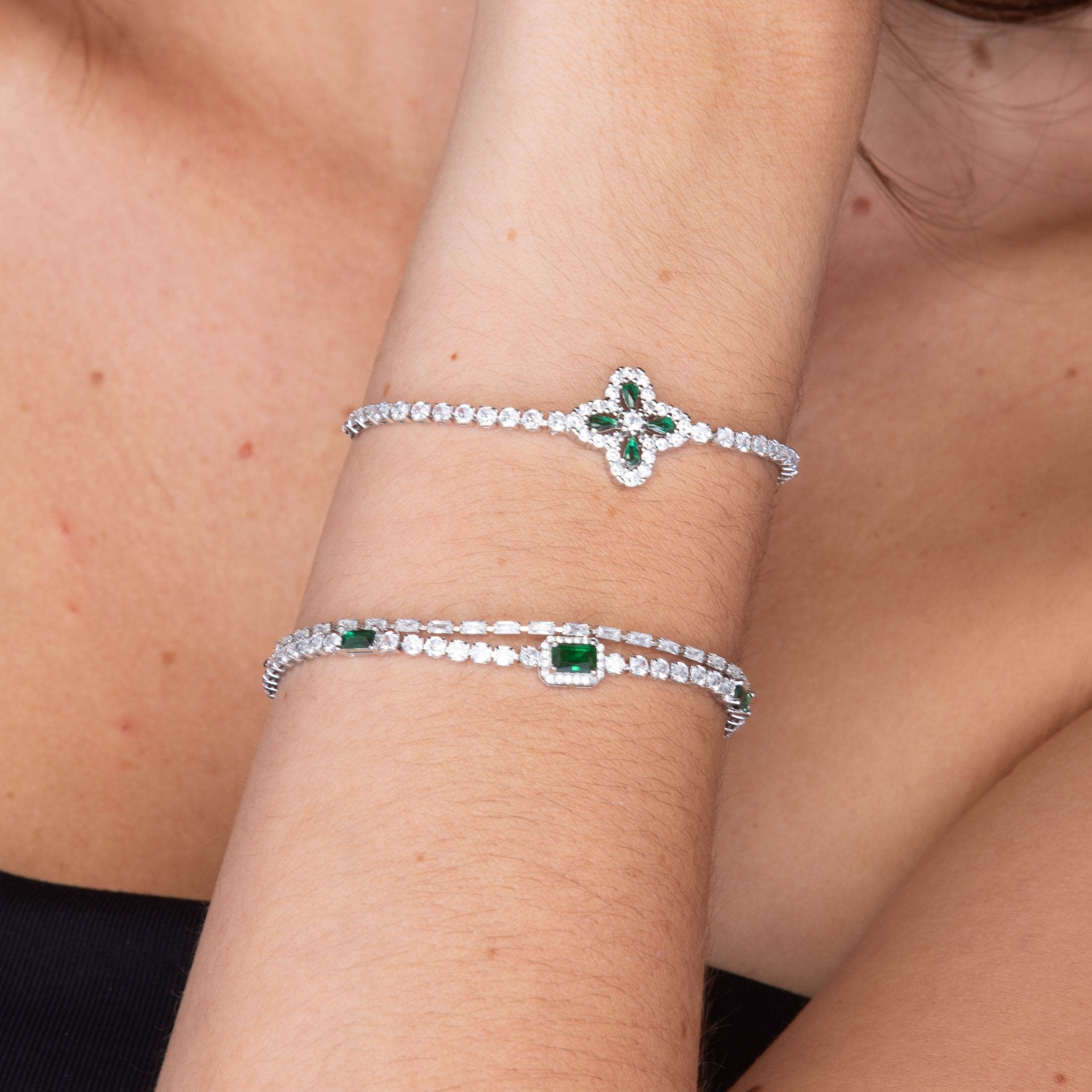 Clover Emerald Tennis Bracelet - Camile & Stone
