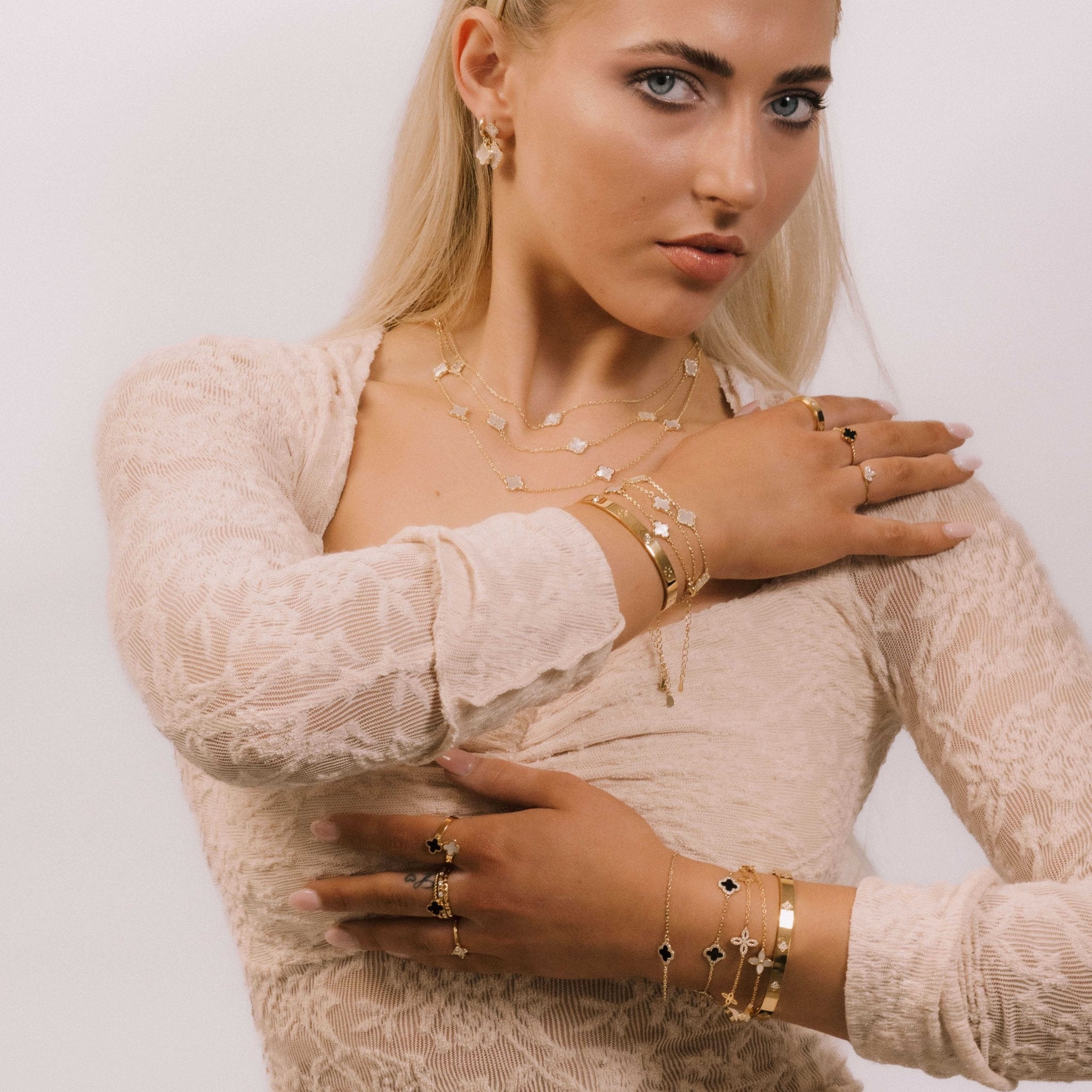 Clover Mother Of Pearl Huggie Earrings - Camile & Stone