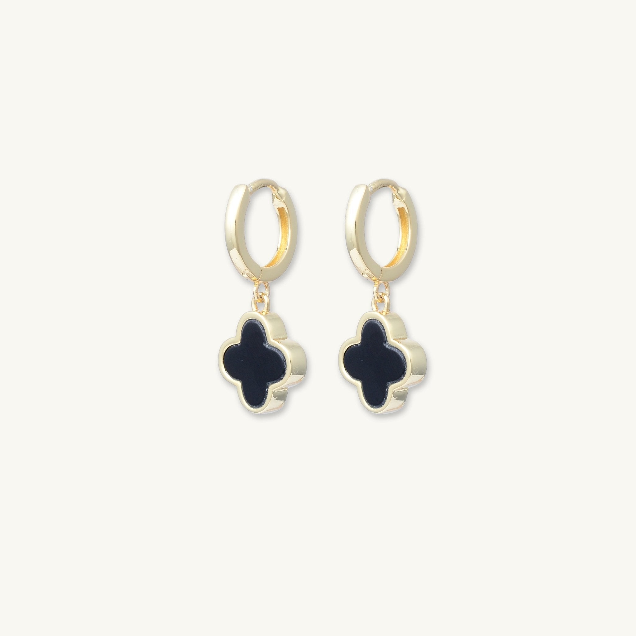 Clover Onyx Huggie Earrings - Camile & Stone