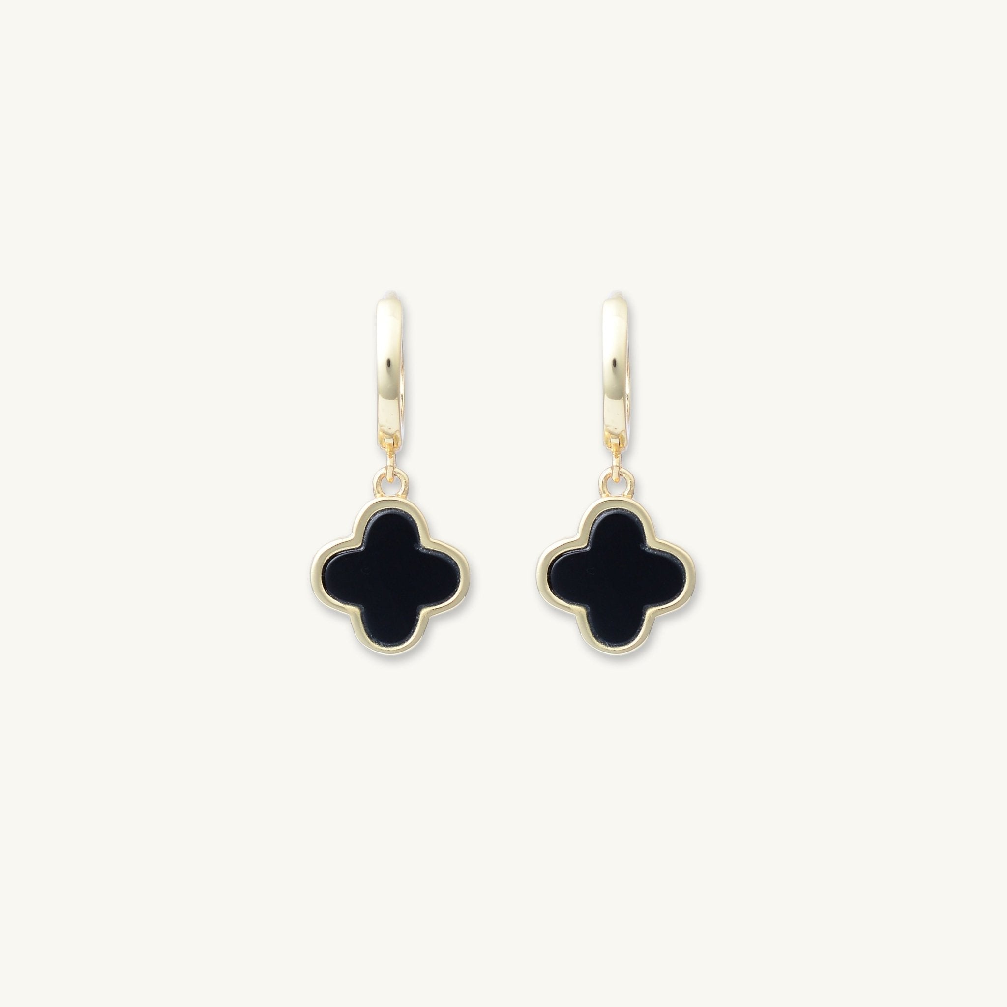 Clover Onyx Huggie Earrings - Camile & Stone