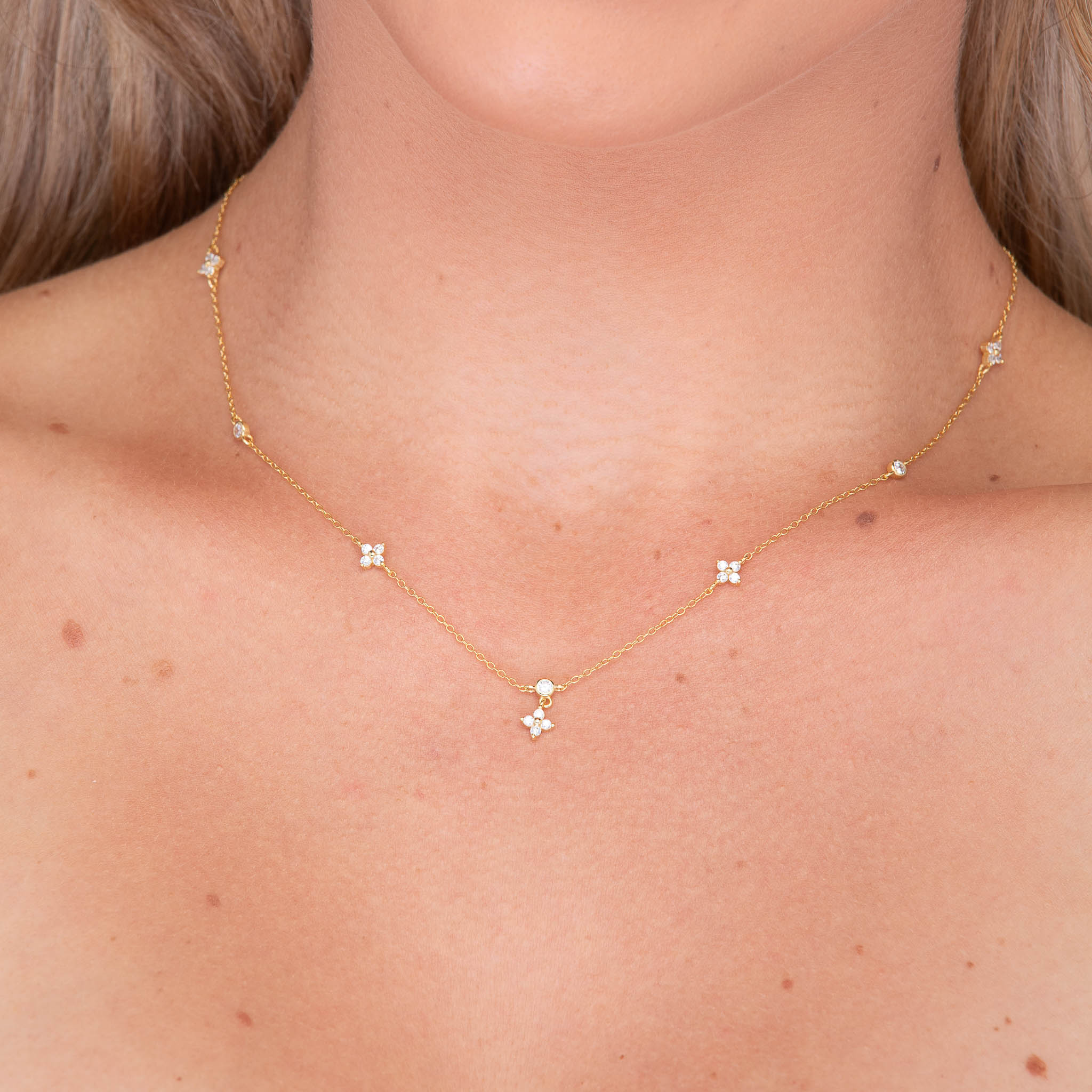 Clover Station Zirconia Chain Necklace - Camile & Stone