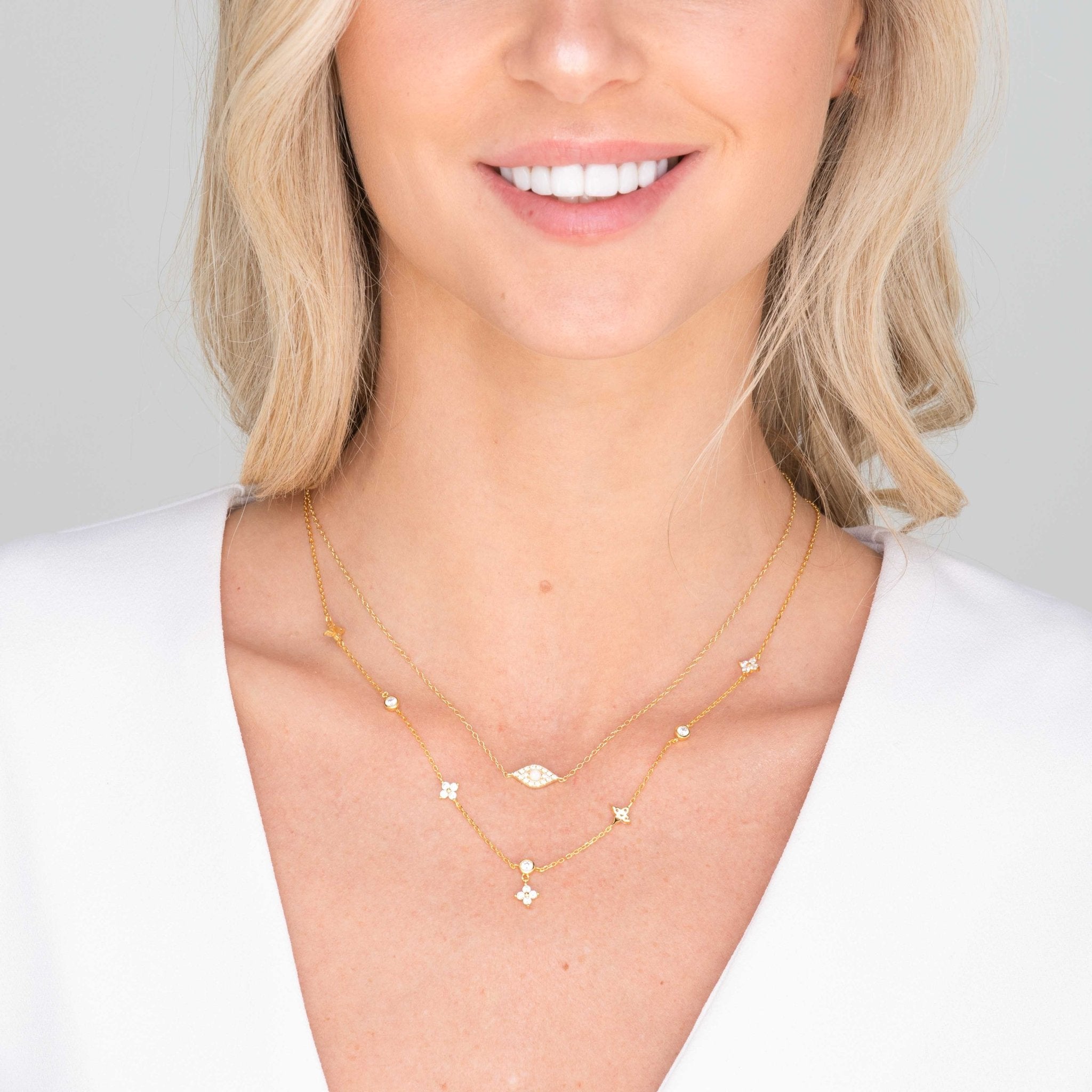 Clover Station Zirconia Chain Necklace - Camile & Stone