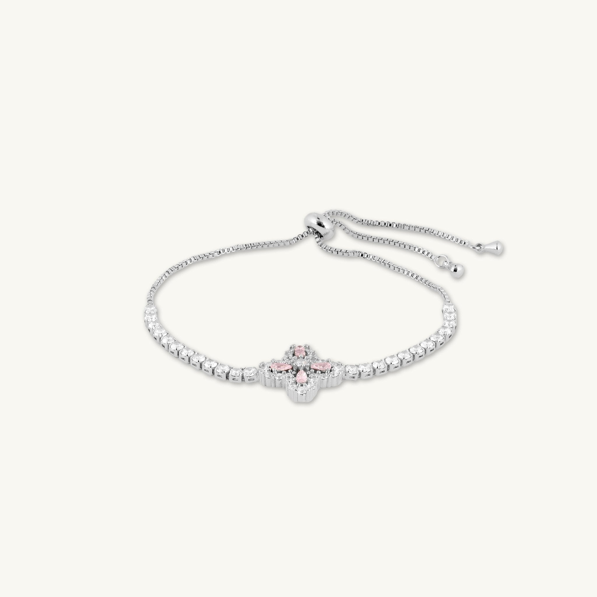 Clover Tennis Pink Zirconia Chain Bracelet - Camile & Stone