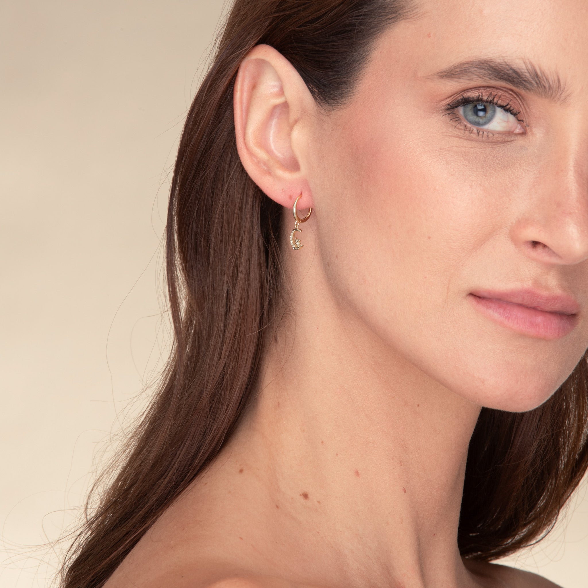 Crescent Moon Zirconia Huggie Earrings - Camile & Stone