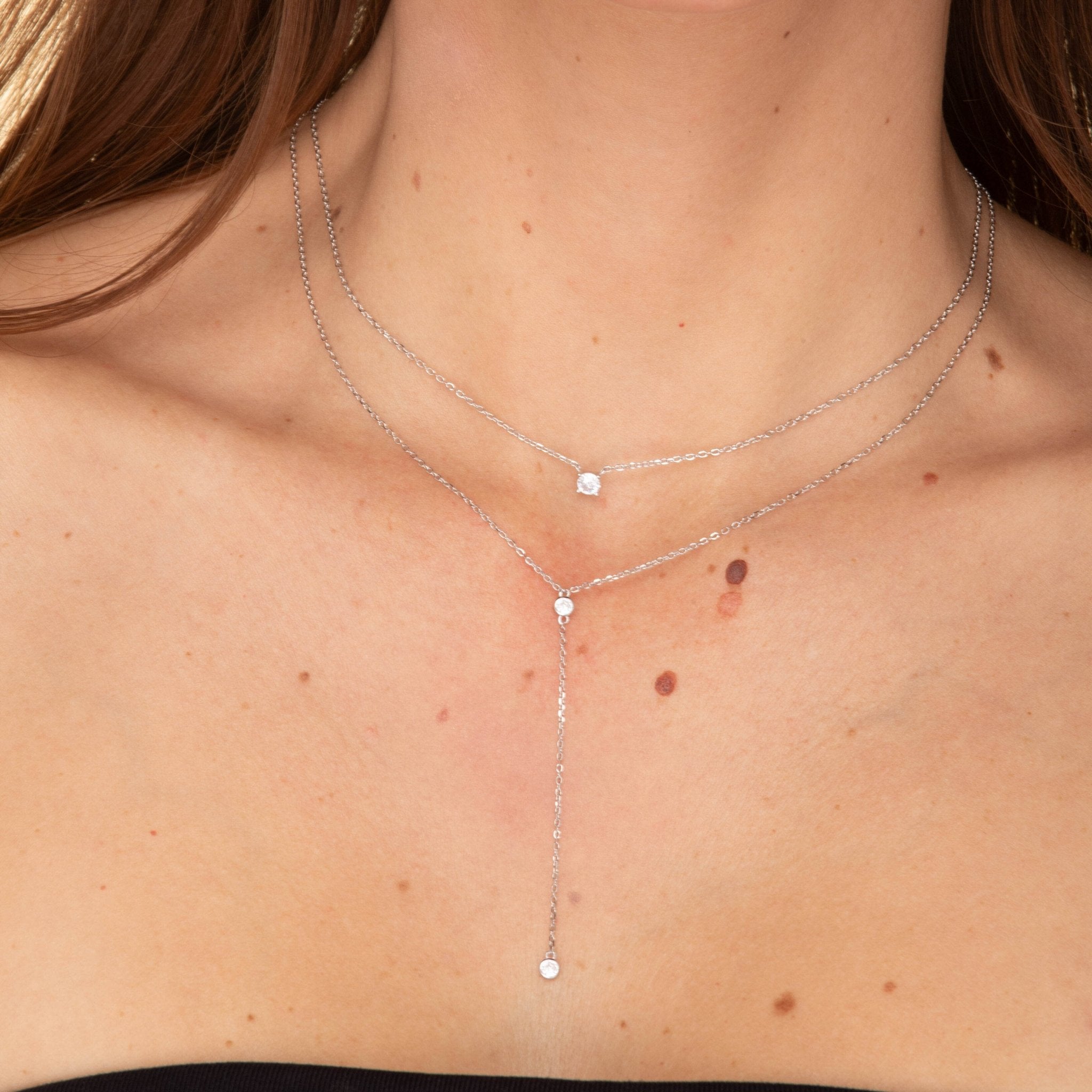 Double Bezel Drop Chain Y Necklace - Camile & Stone