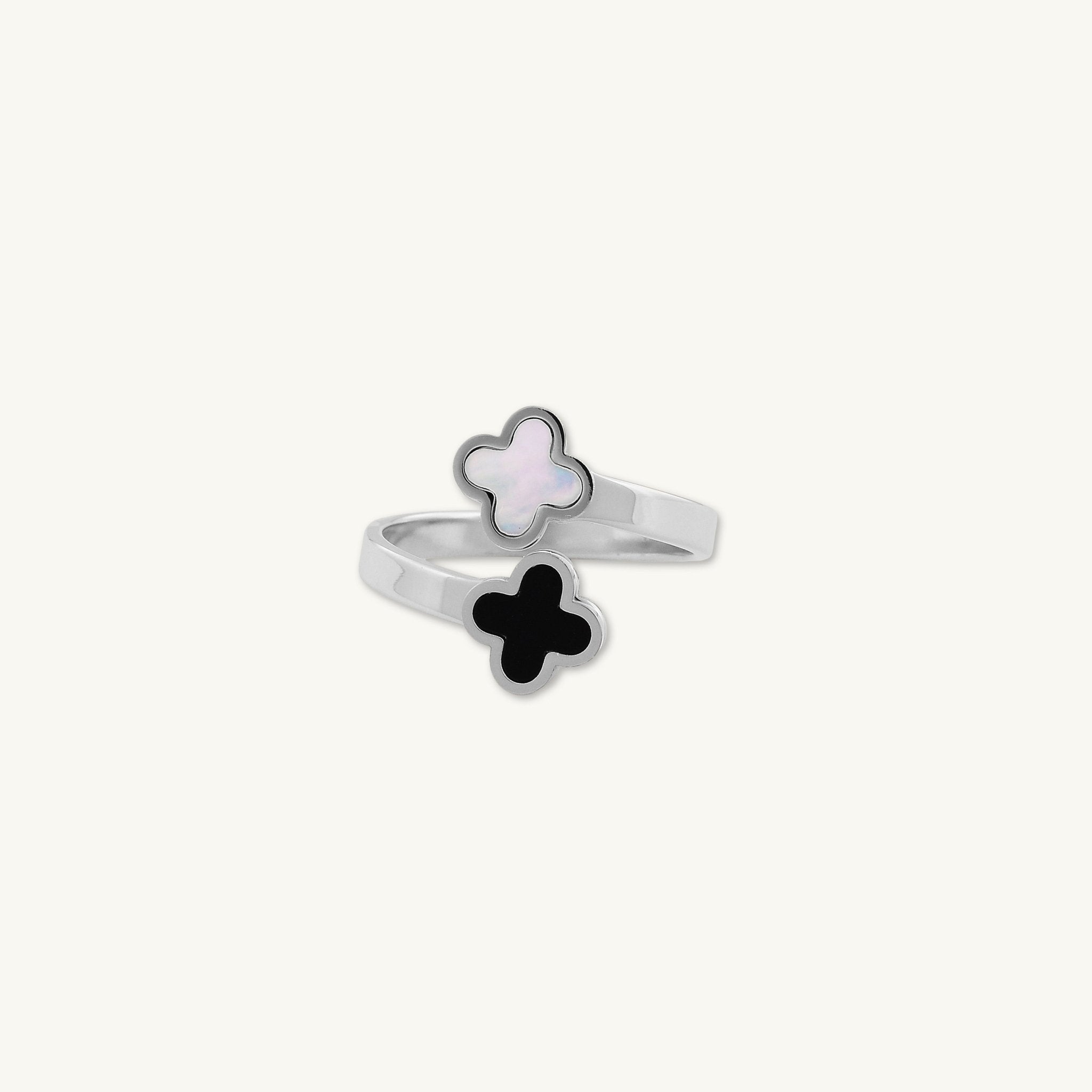 Double Clover Opal Onyx Open Ring - Camile & Stone