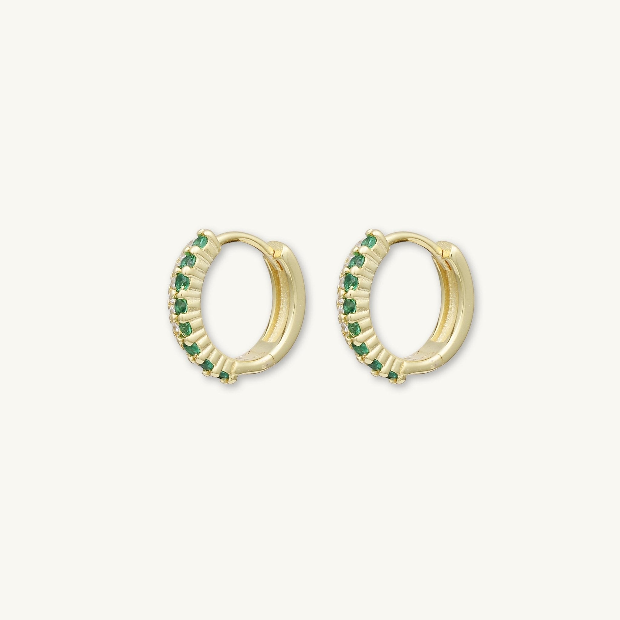 Double Emerald Pave Huggie Hoop Earrings - Camile & Stone