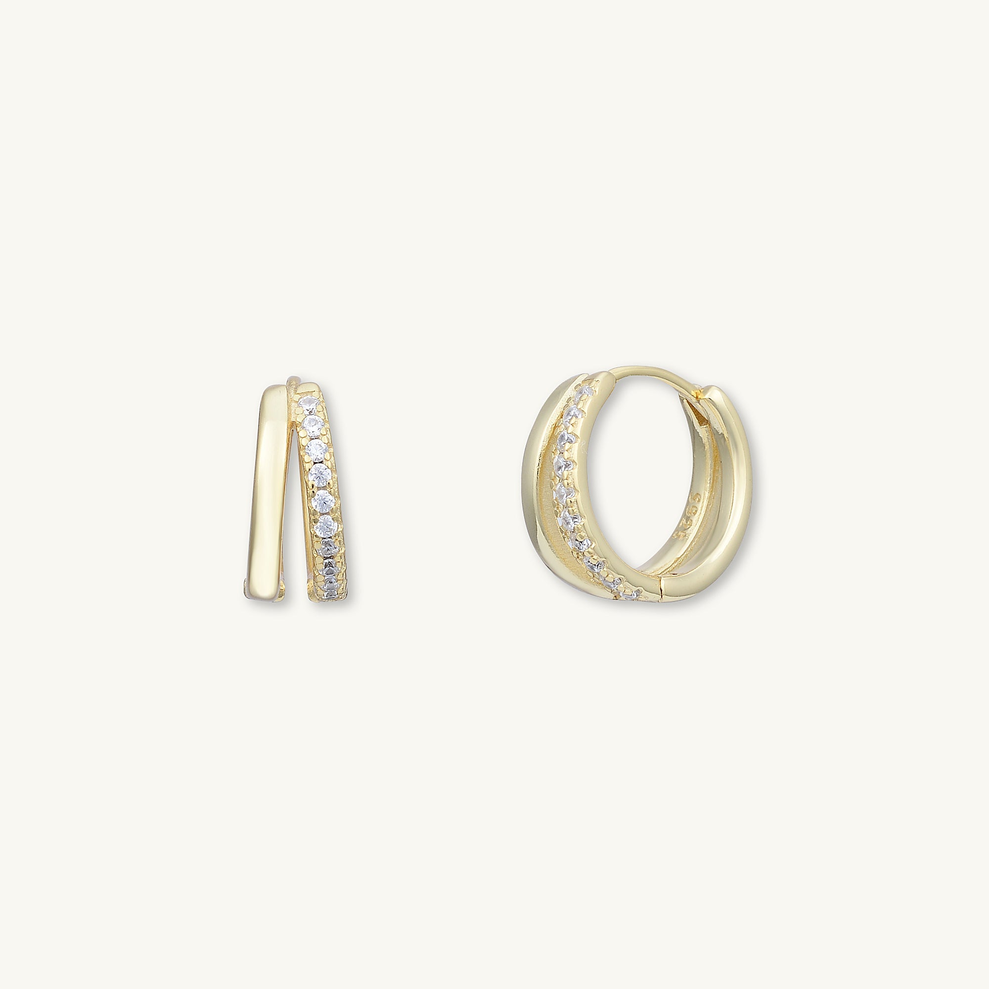 Double Zirconia Huggie Hoop Earrings - Camile & Stone