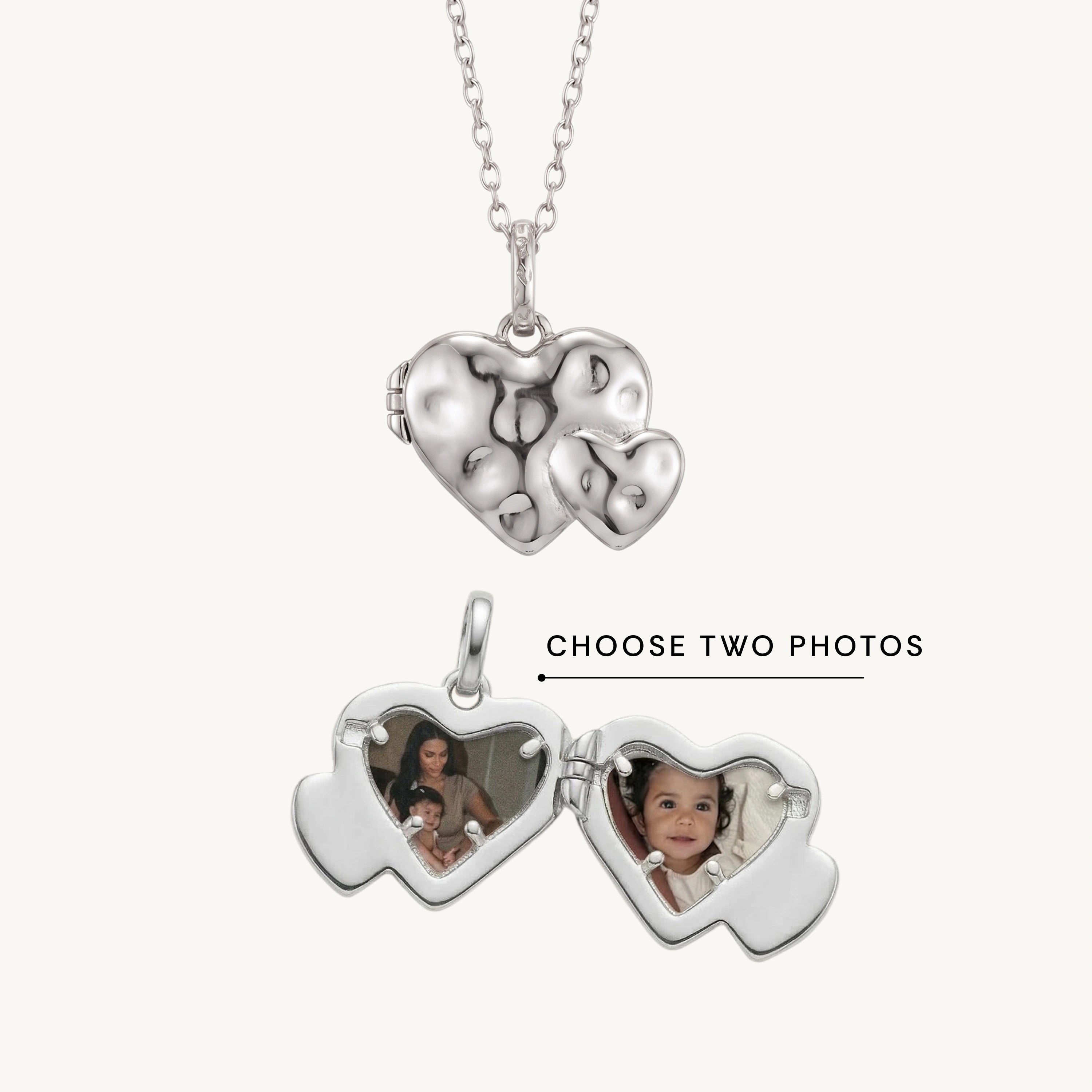 Double Heart To Heart Molten Photo Locket Necklace