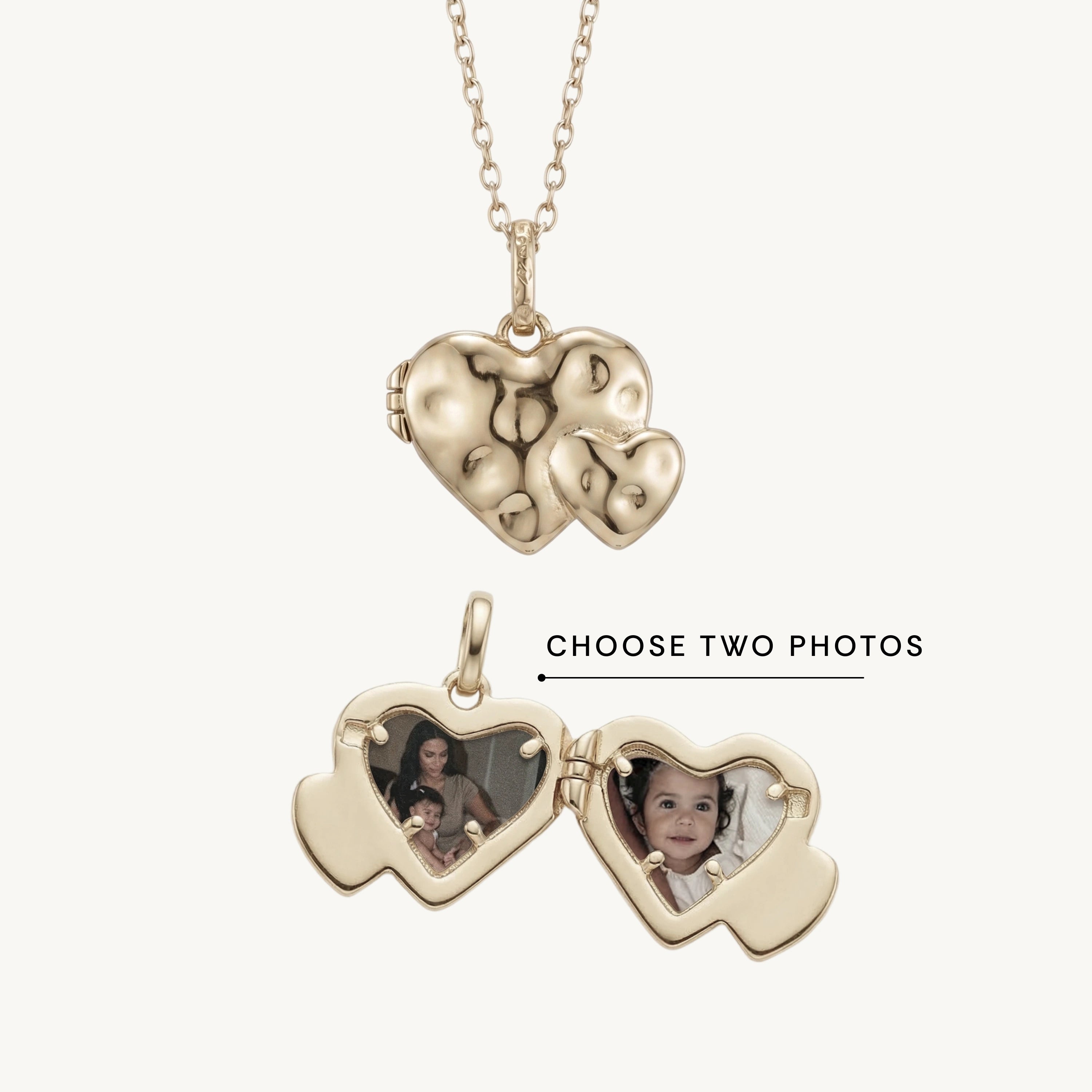 Double Heart To Heart Molten Photo Locket Necklace