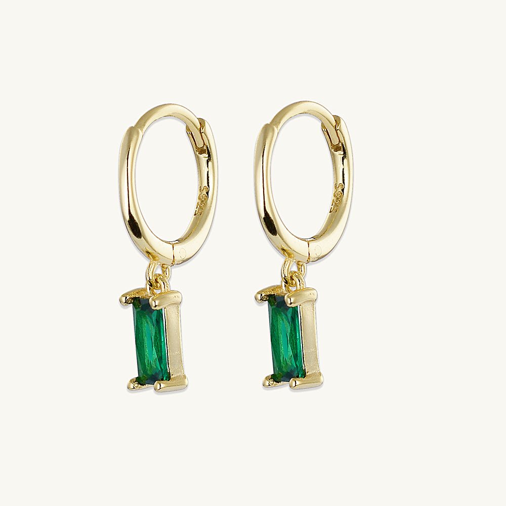 Emerald Baguette Hoop Earrings - Camile & Stone
