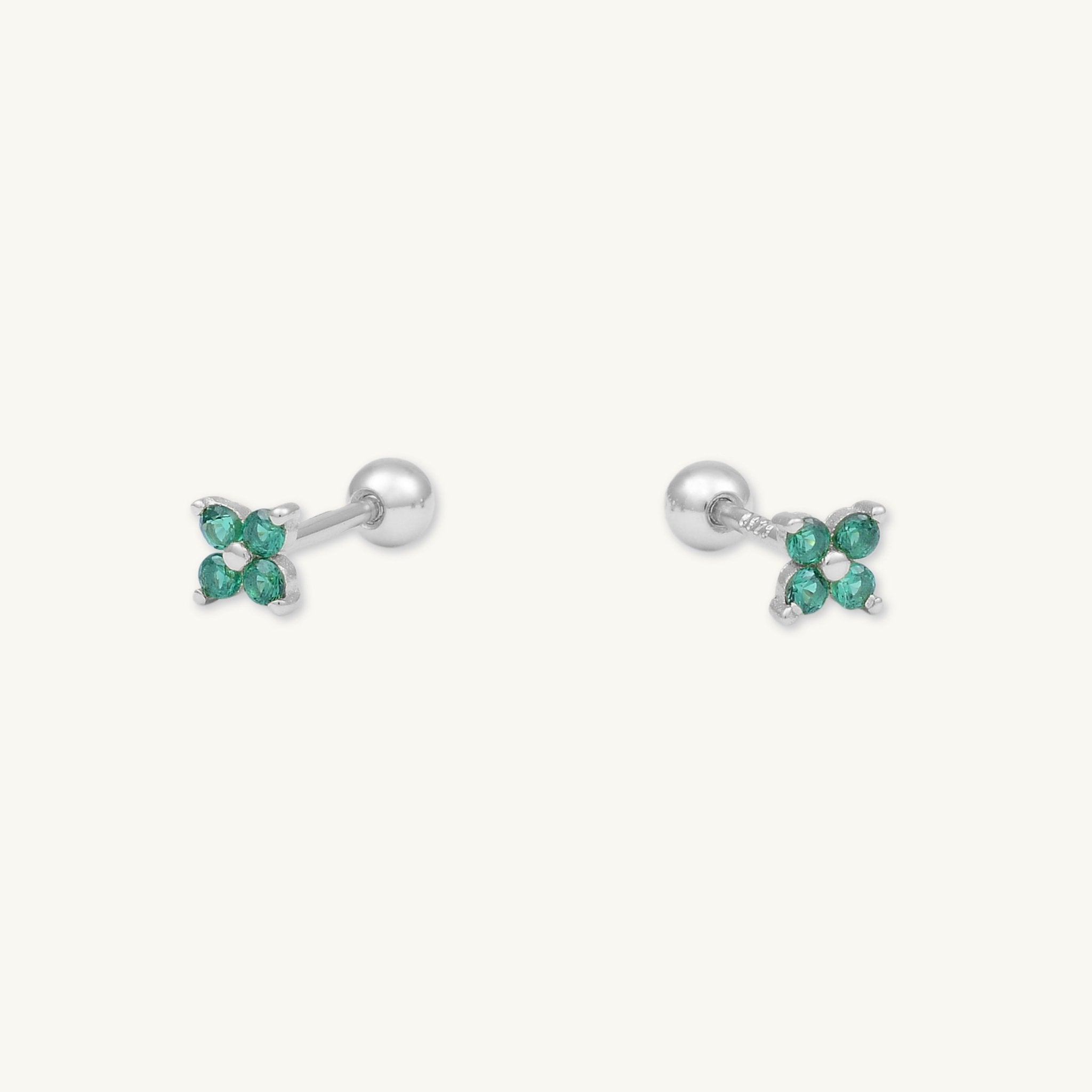 Emerald Clover Barbell Cartilage Earrings - Camile & Stone
