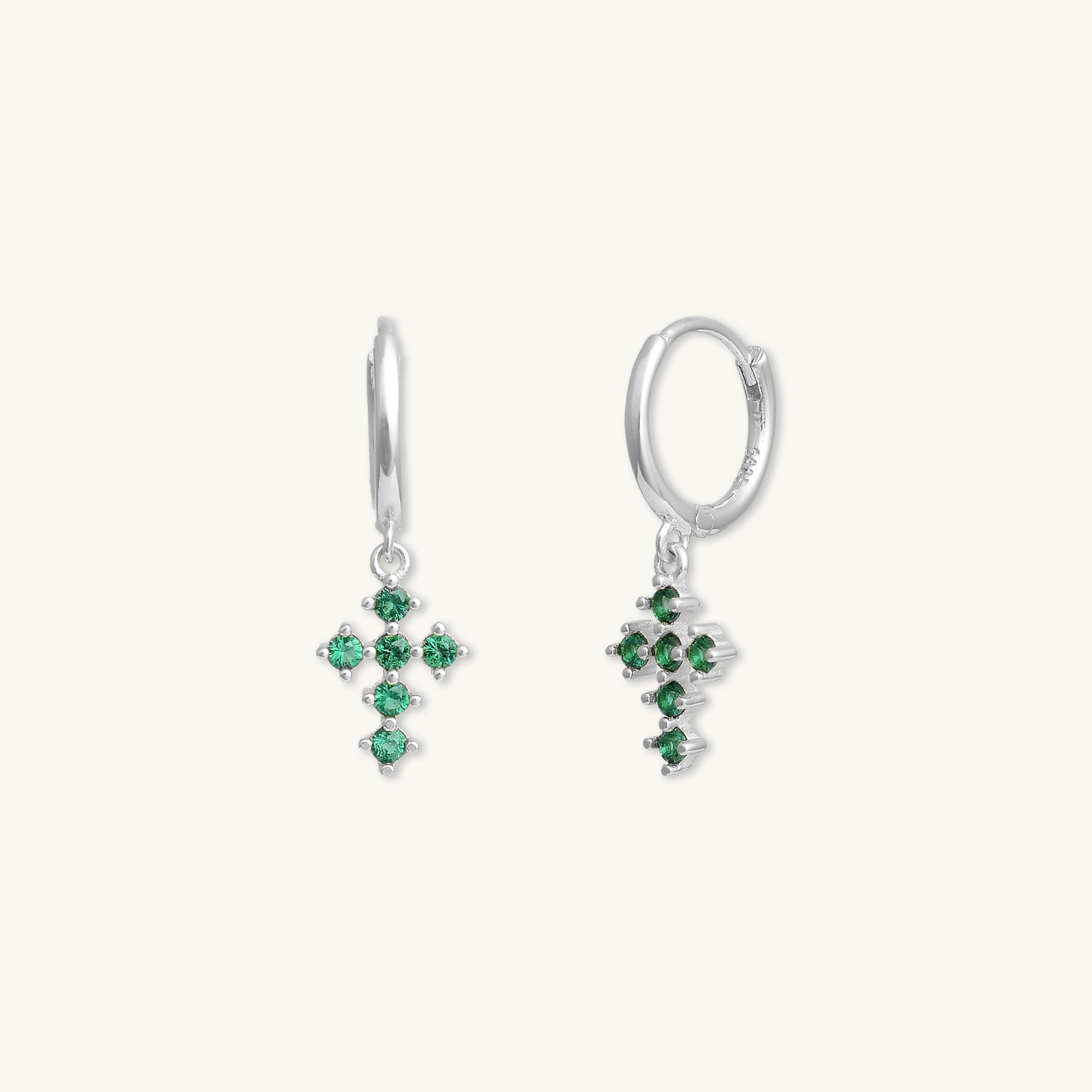 Emerald Cross Zirconia Huggie Earrings - Camile & Stone