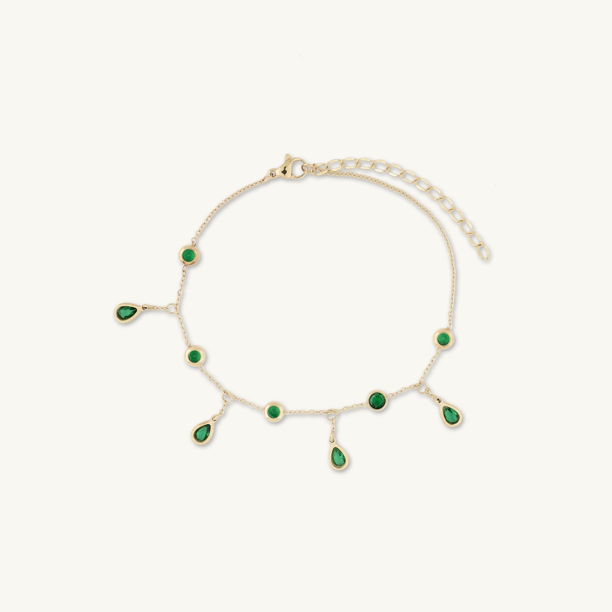 Emerald Dangly Teardrop Station Bracelet - Camile & Stone