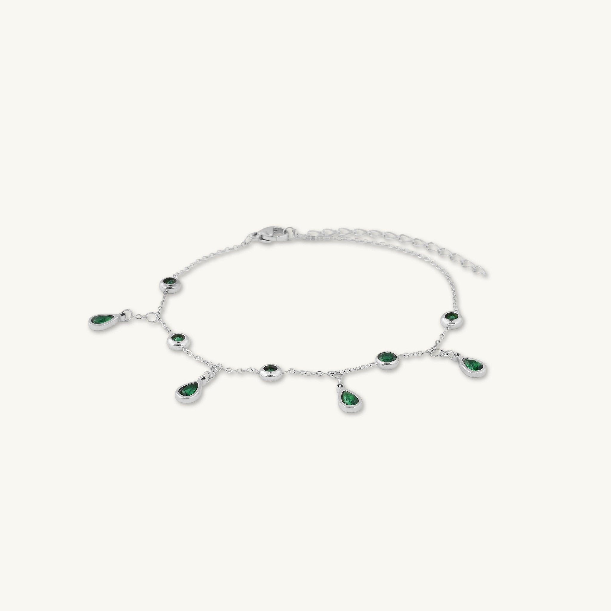 Emerald Dangly Teardrop Station Bracelet - Camile & Stone