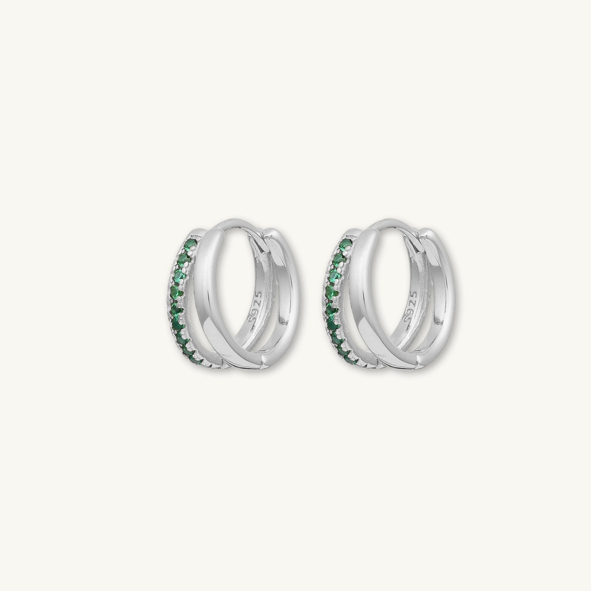Emerald Double Zirconia Huggie Hoop Earrings - Camile & Stone