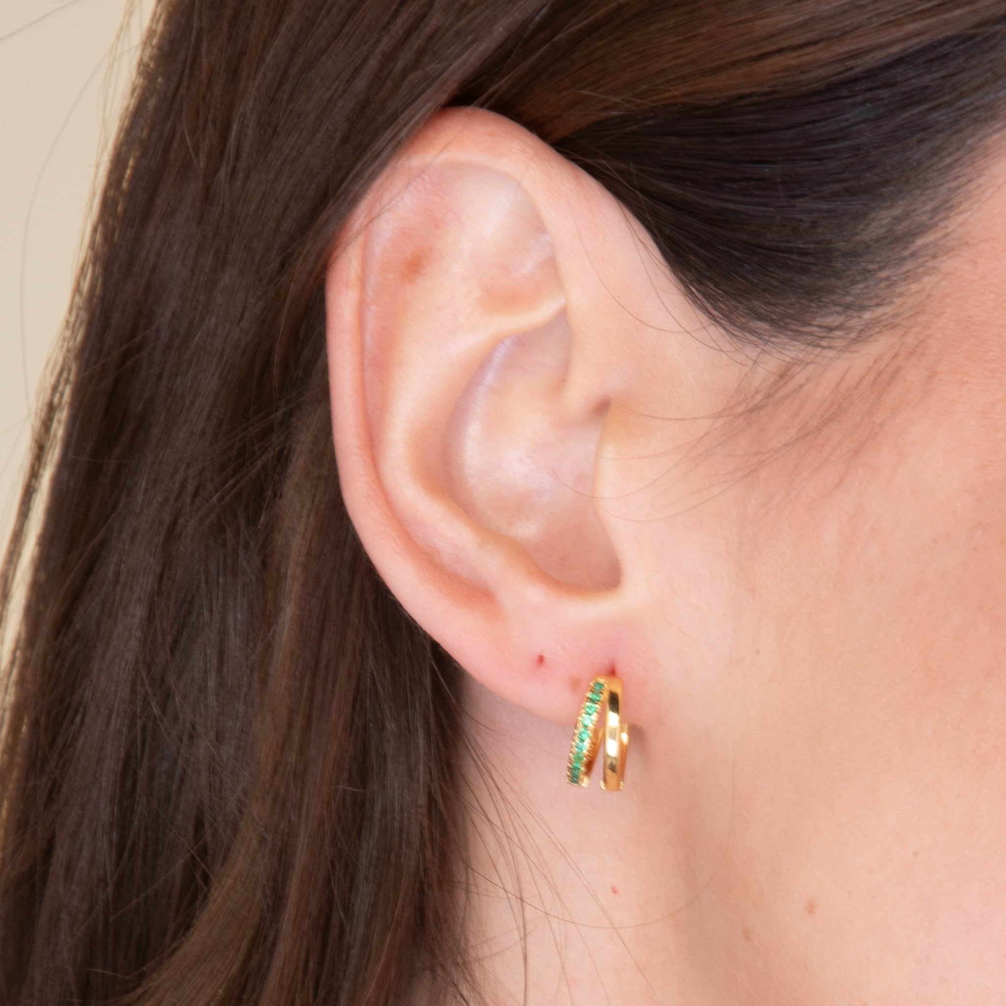 Emerald Double Zirconia Huggie Hoop Earrings - Camile & Stone