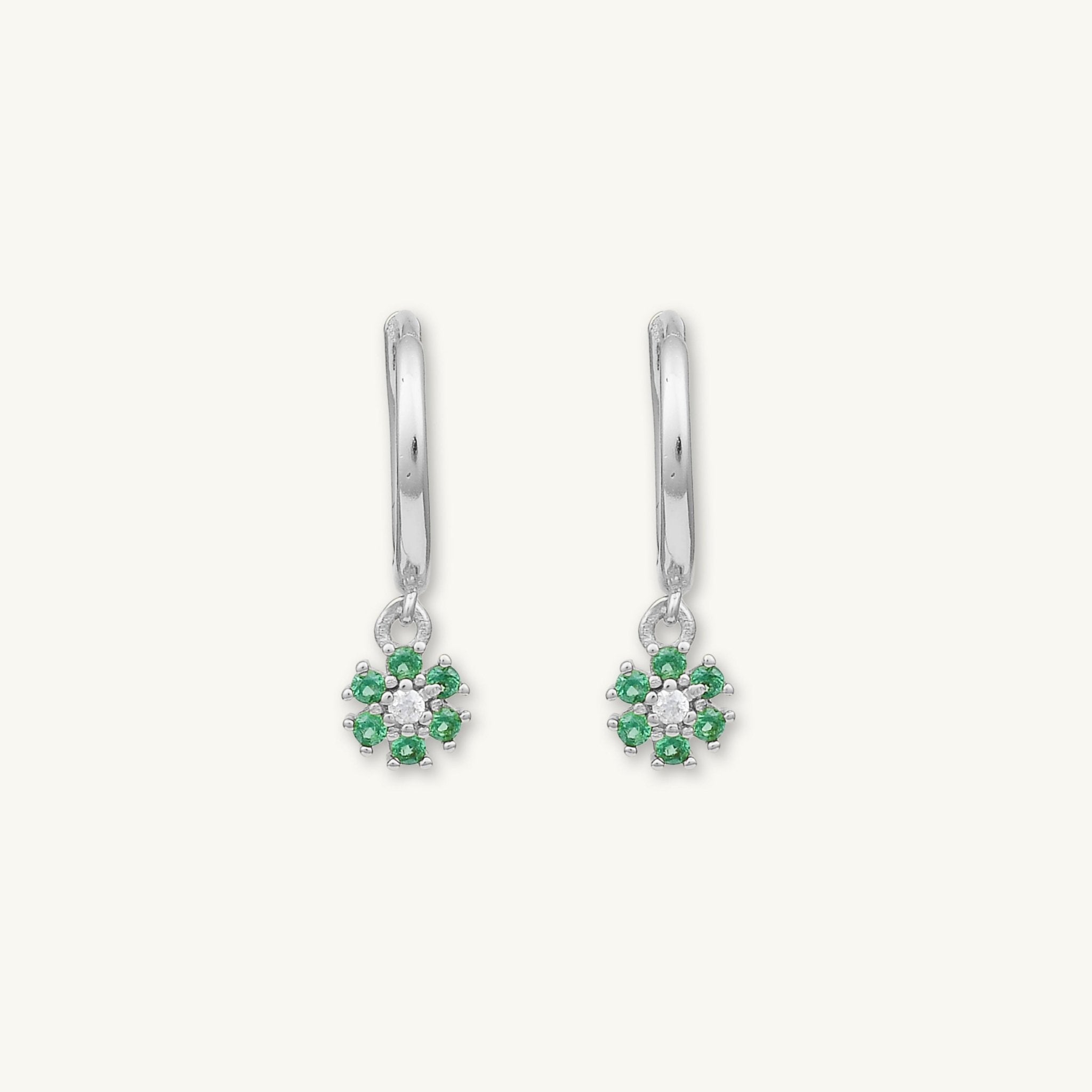 Emerald Green Flower Hoop Earrings - Camile & Stone