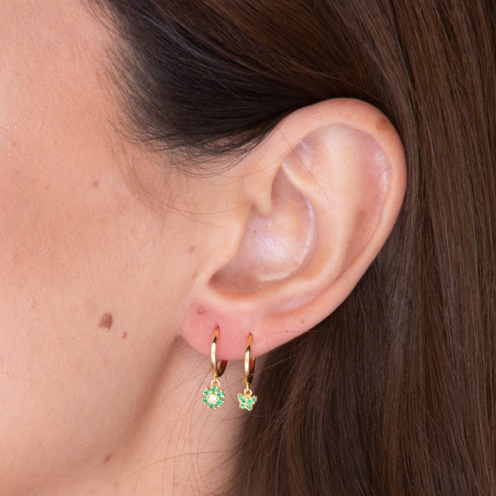 Emerald Green Flower Hoop Earrings - Camile & Stone