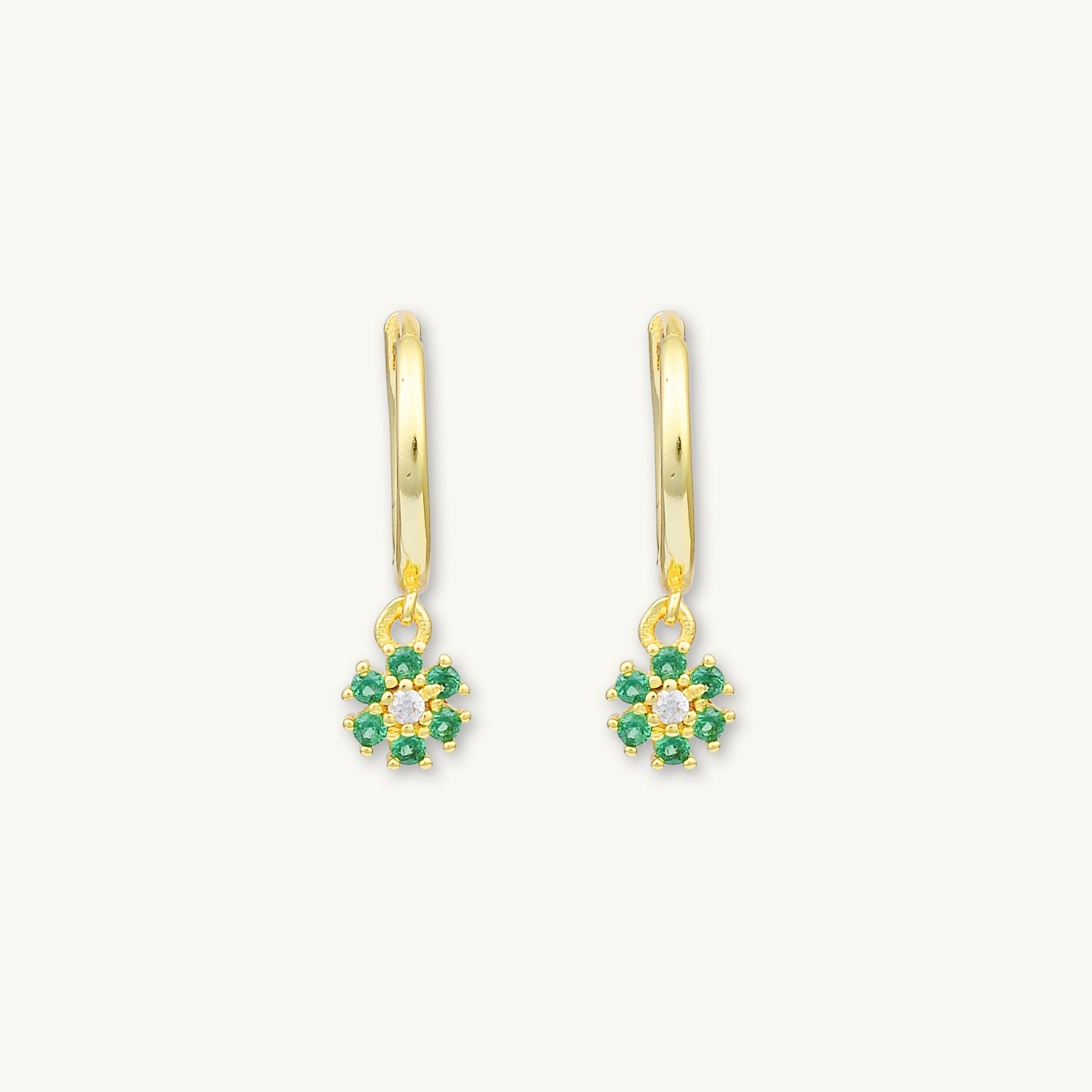 Emerald Green Flower Hoop Earrings - Camile & Stone