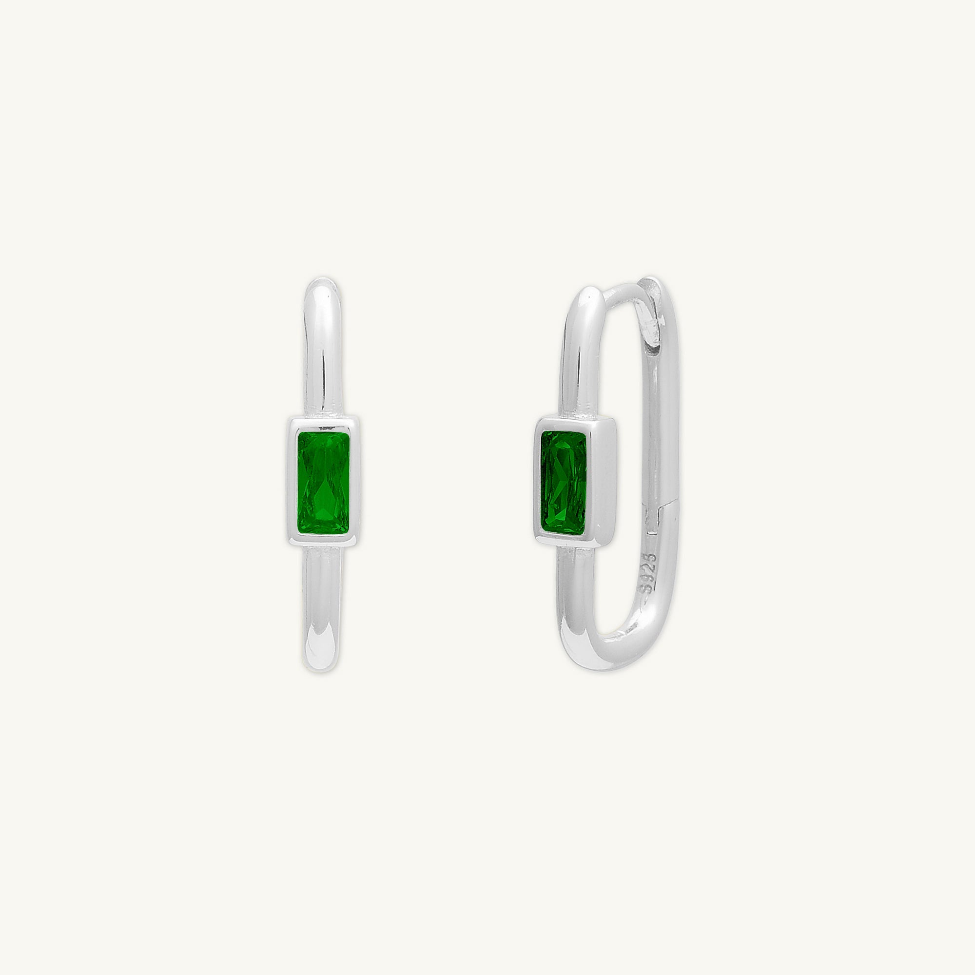 Emerald Long Baguette Huggie Hoops Earrings - Camile & Stone