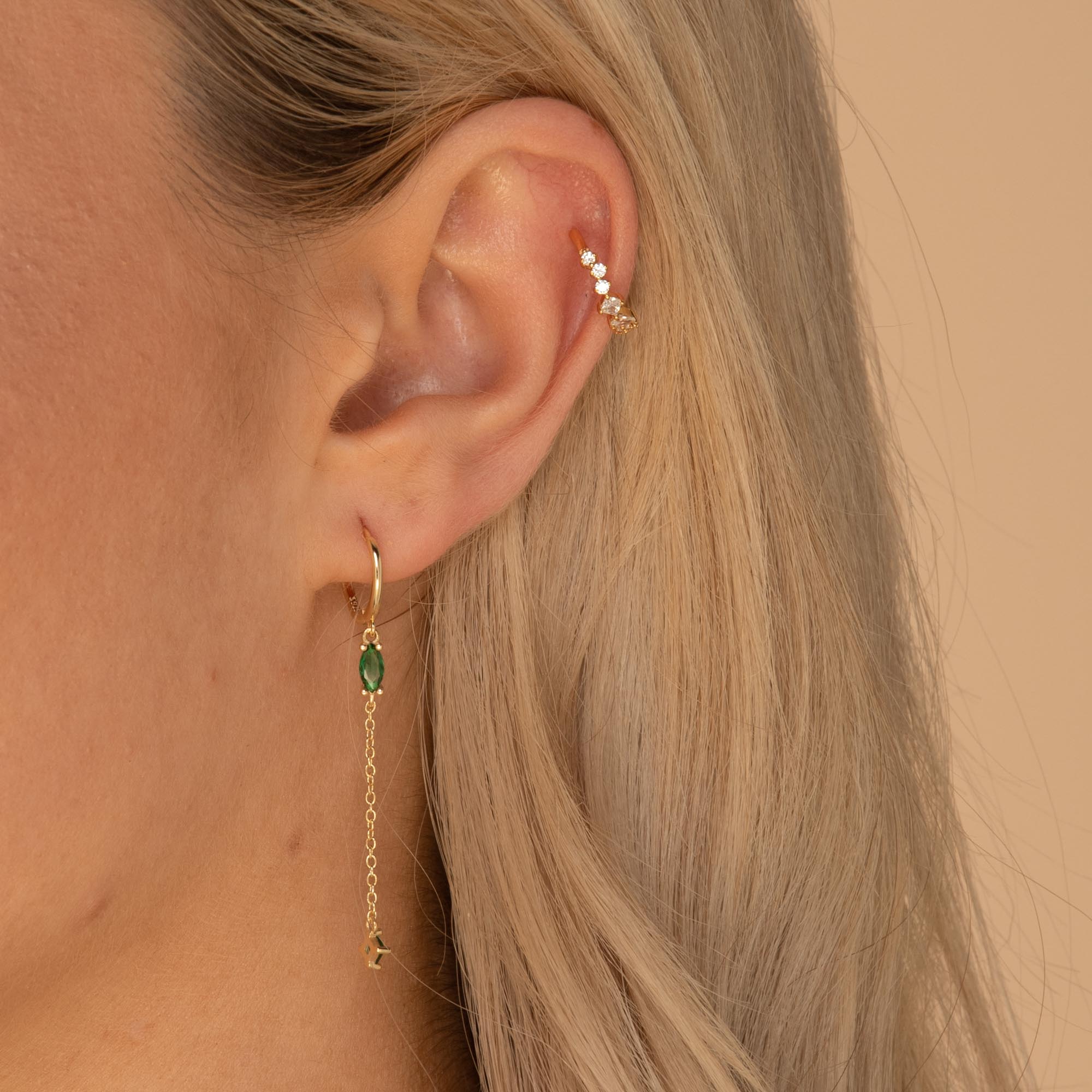 Emerald Marquise Sapphire Drop Huggie Earrings - Camile & Stone